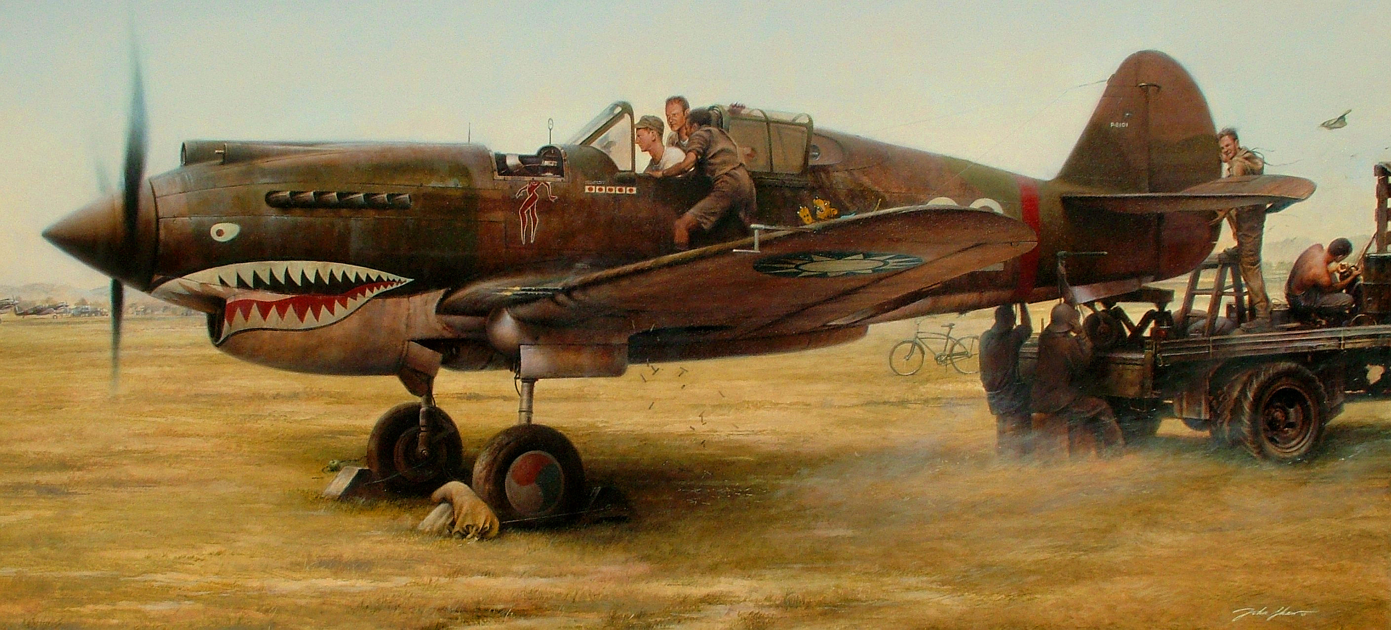 Original oil on canvas depicting P40 Fighter plane from World War II