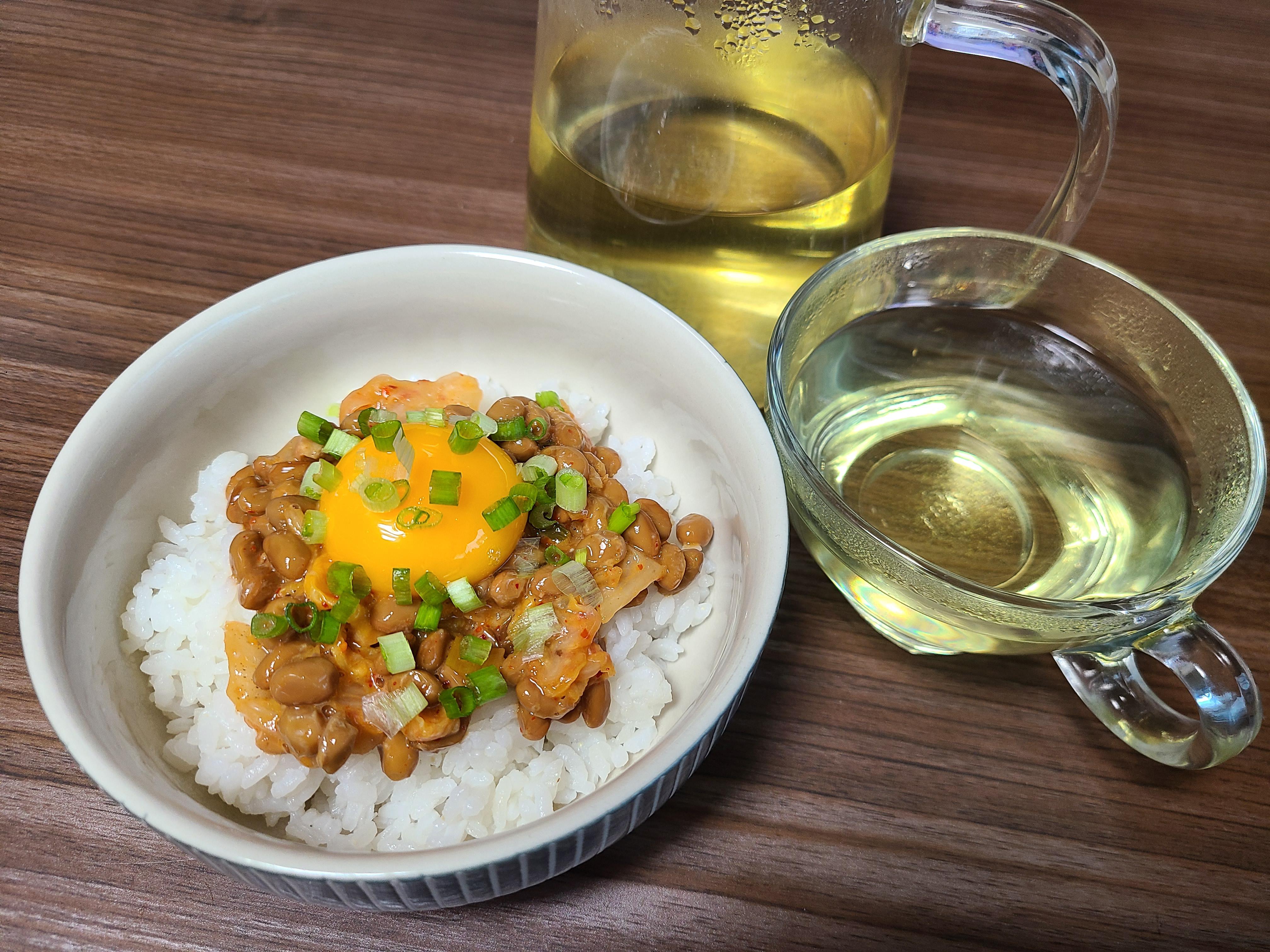 Korean Green Tea with Kimchi Natto and Rice for Breakfast! r/tea