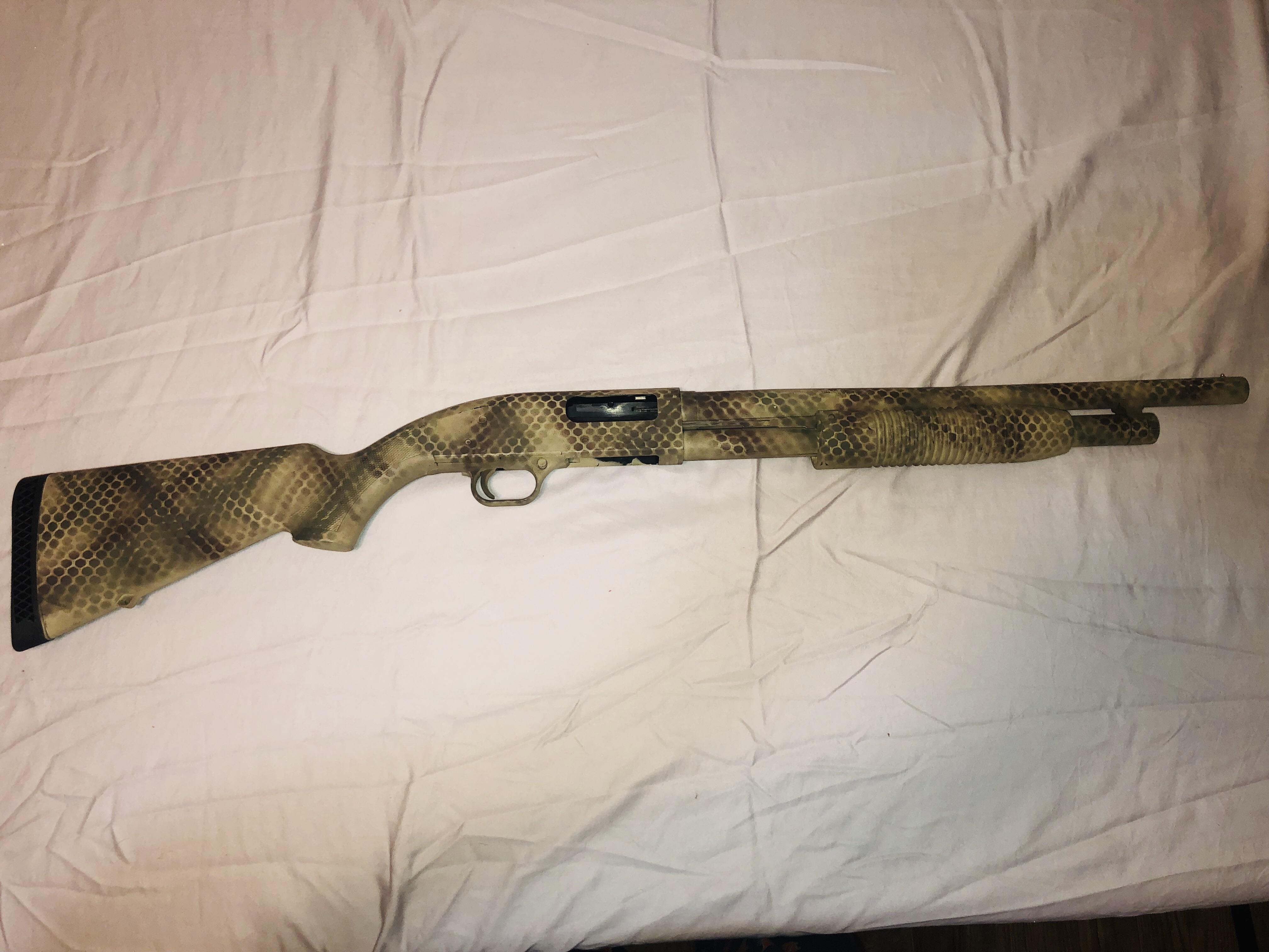 Decided to take a rattle can to my shotgun I got in a trade. I think it