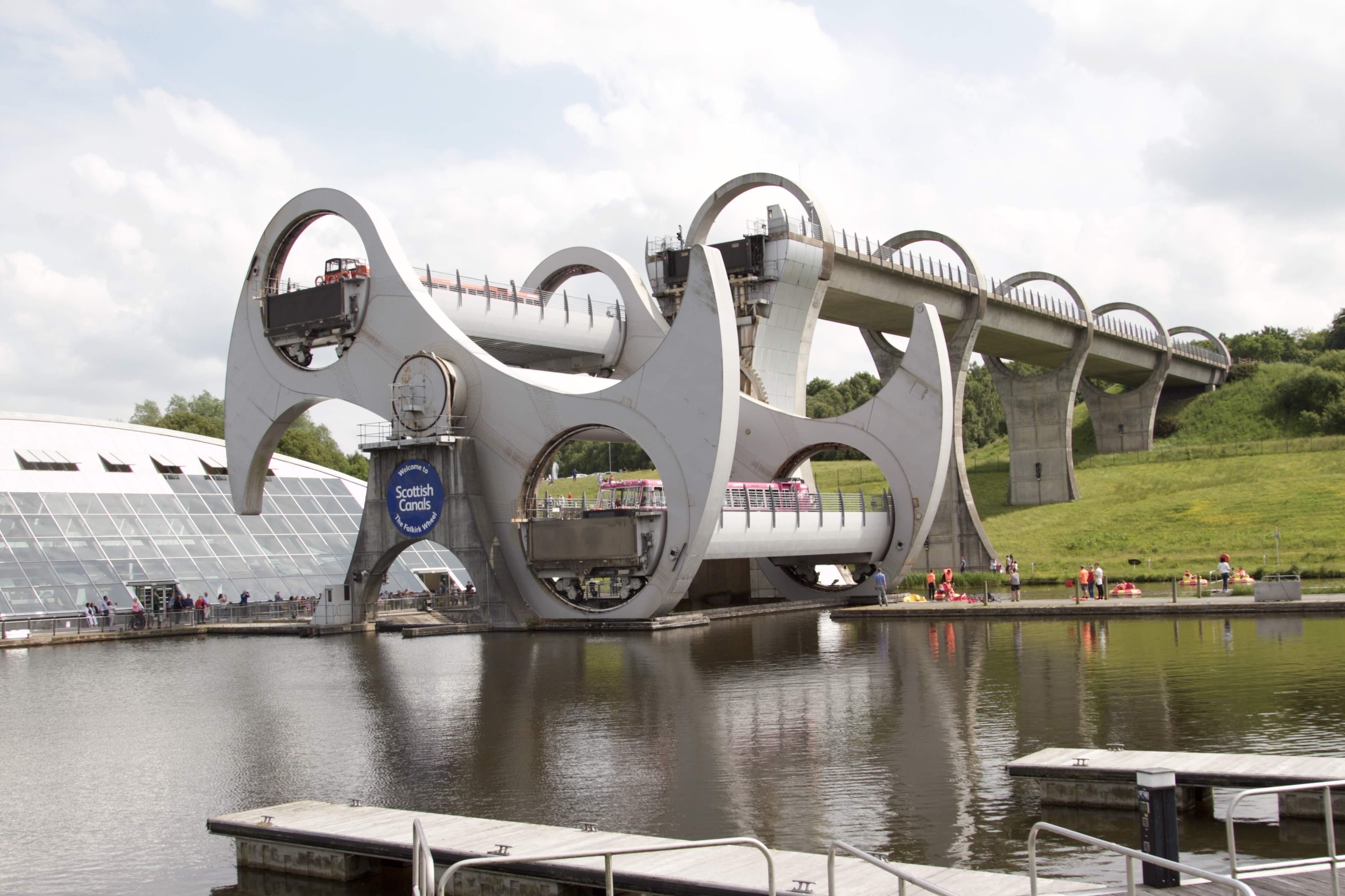 The Falkirk Wheel is a rotating boat lift in central Scotland r