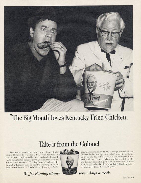 1967 Kentucky Fried Chicken Ad KFC advertising with Jerry Lewis & Colonel Sanders r/vintageads
