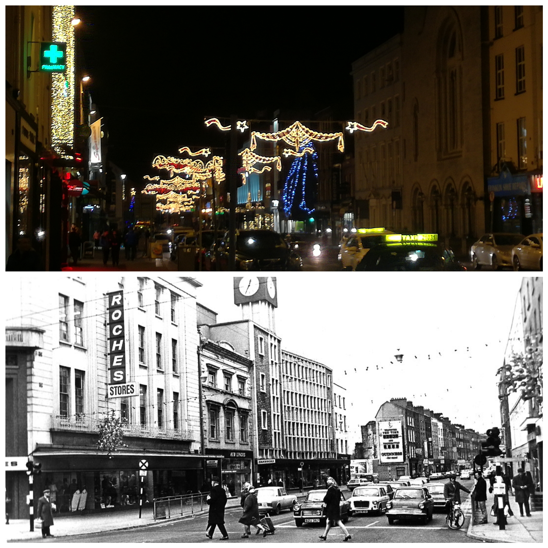 Christmas lights in Limerick last night and in the 1960s r/ireland
