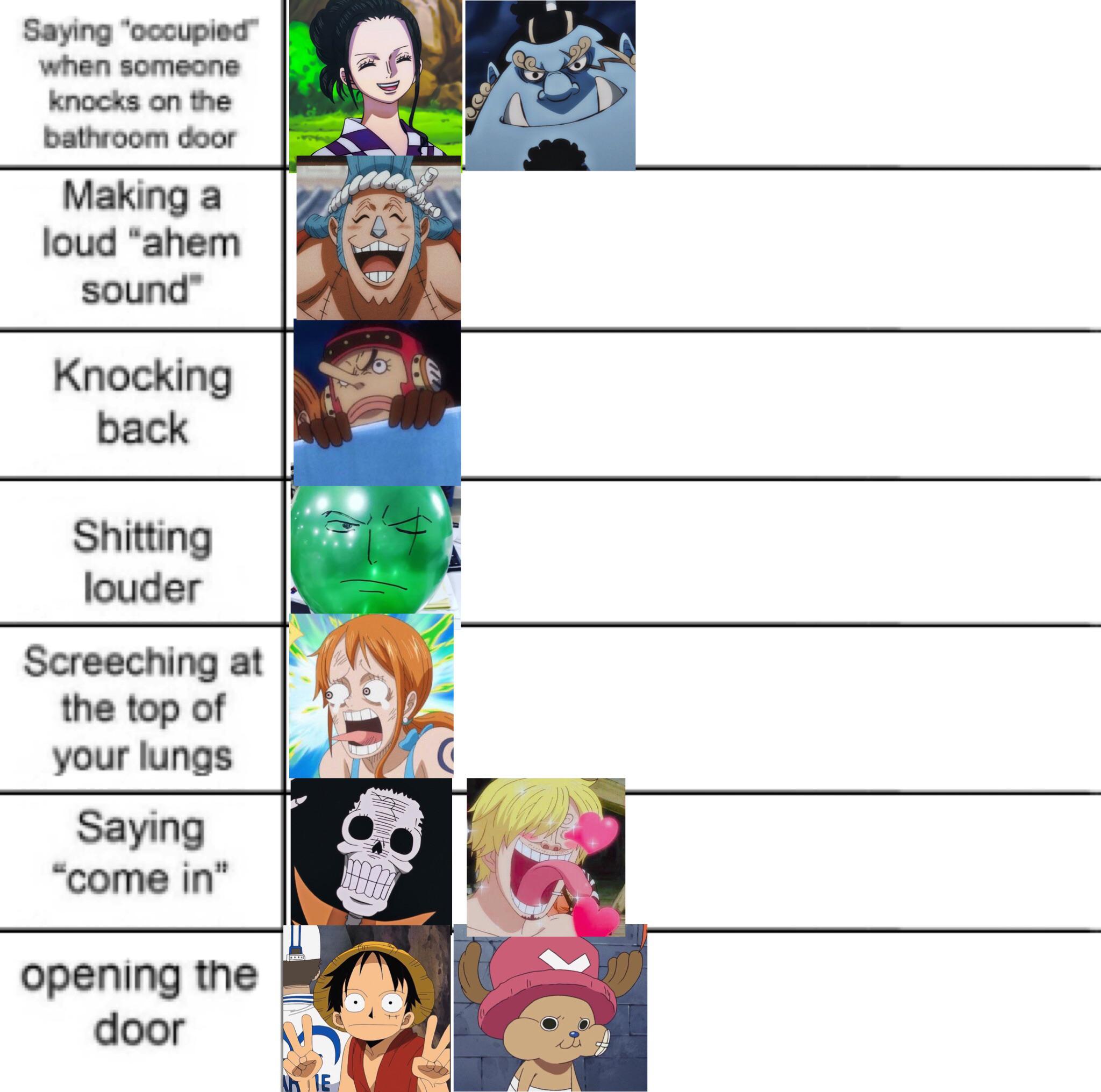 straw hats when someone knocks on the bathroom door r/MemePiece