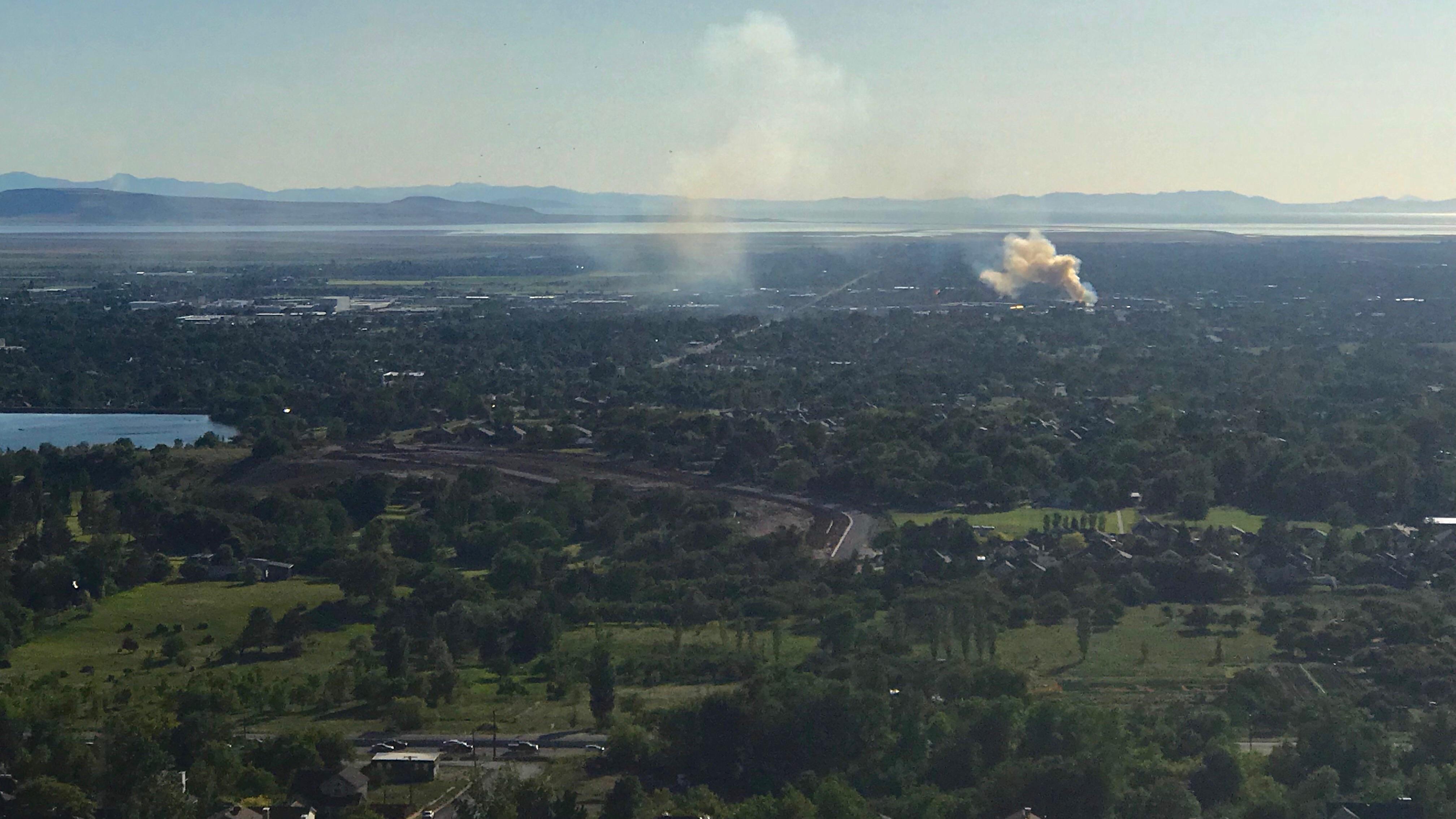 Brush fire along I15 in Layton seen from Bonneville Shoreline Trail