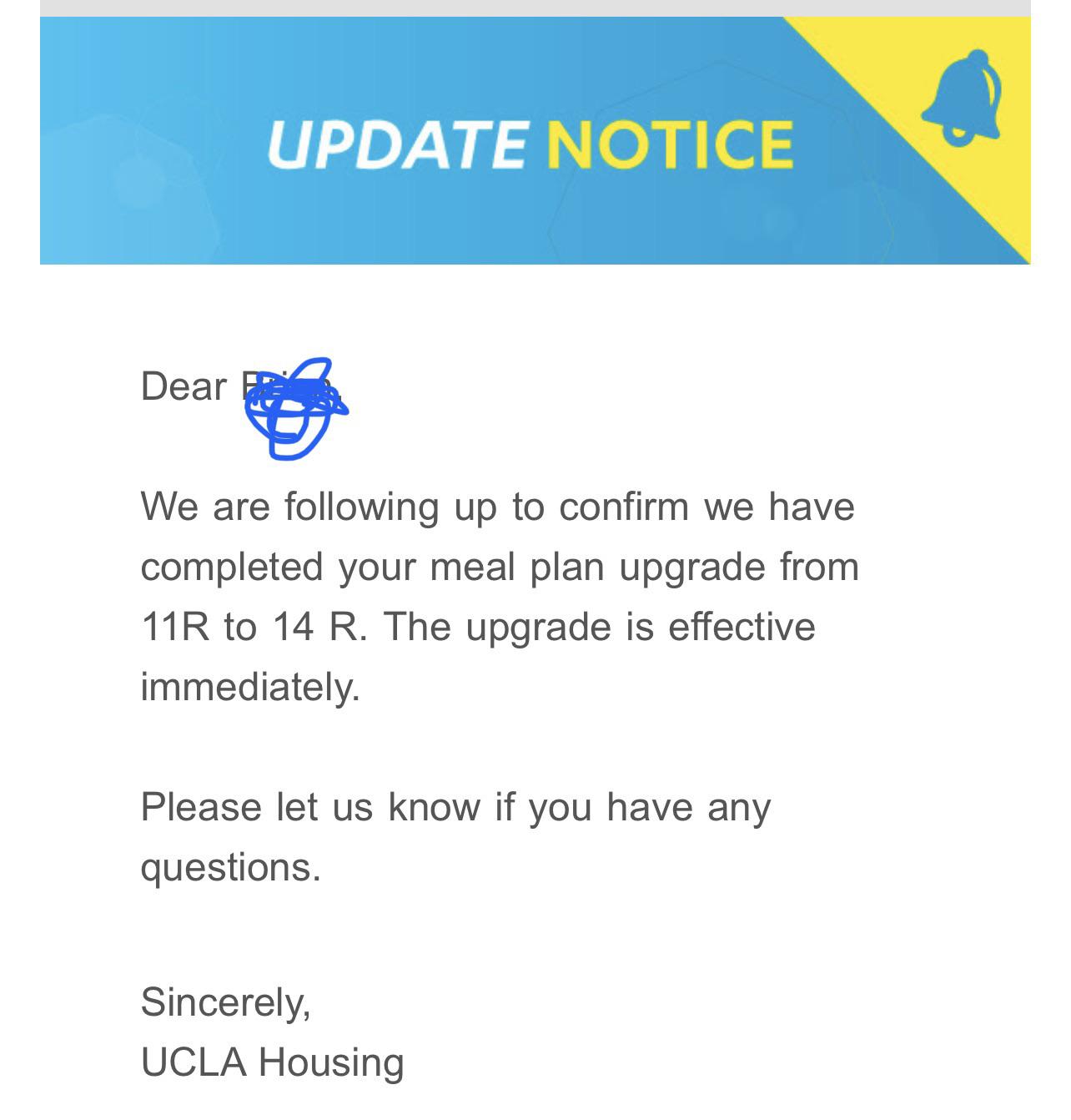 Hooray!! They upgraded my meal plan for free!! r/ucla