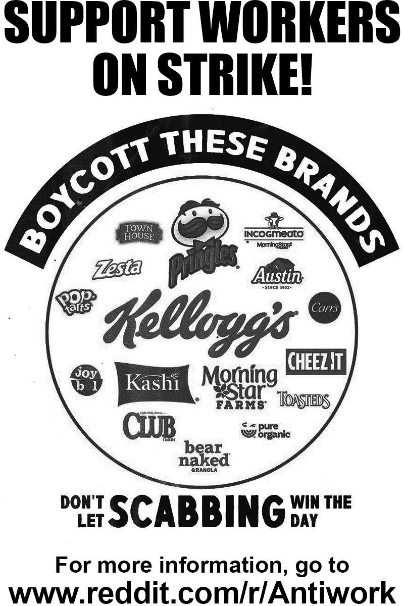 Printerfriendly Boycott Kellogg's poster, perfect for 4x6 shipping labels. Print off some