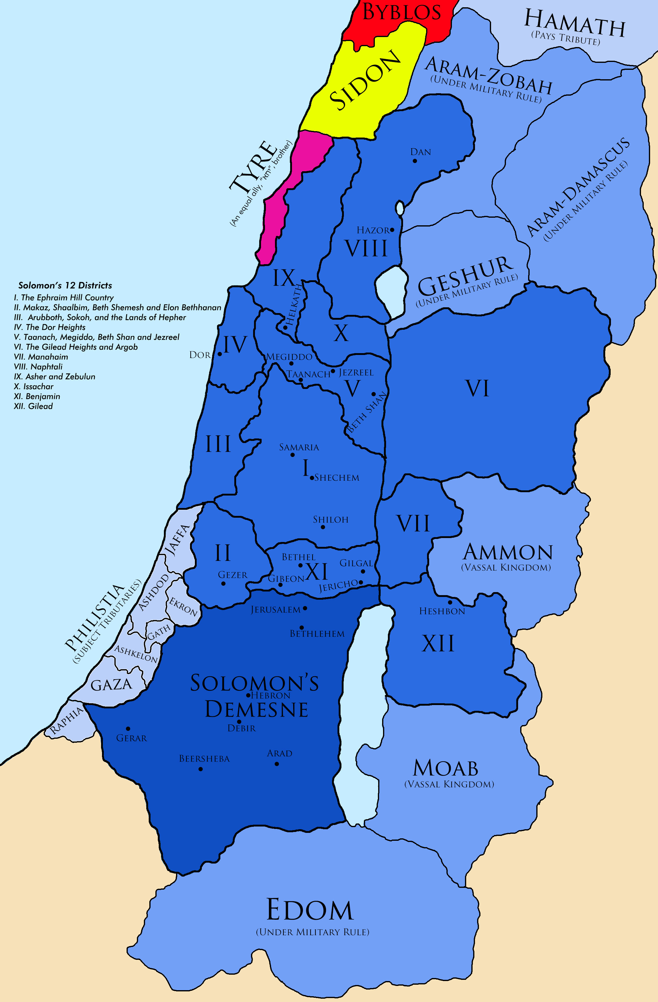 [OC] Solomon's Kingdom (c. 969 BCE) as described in 1 Kings r/MapPorn