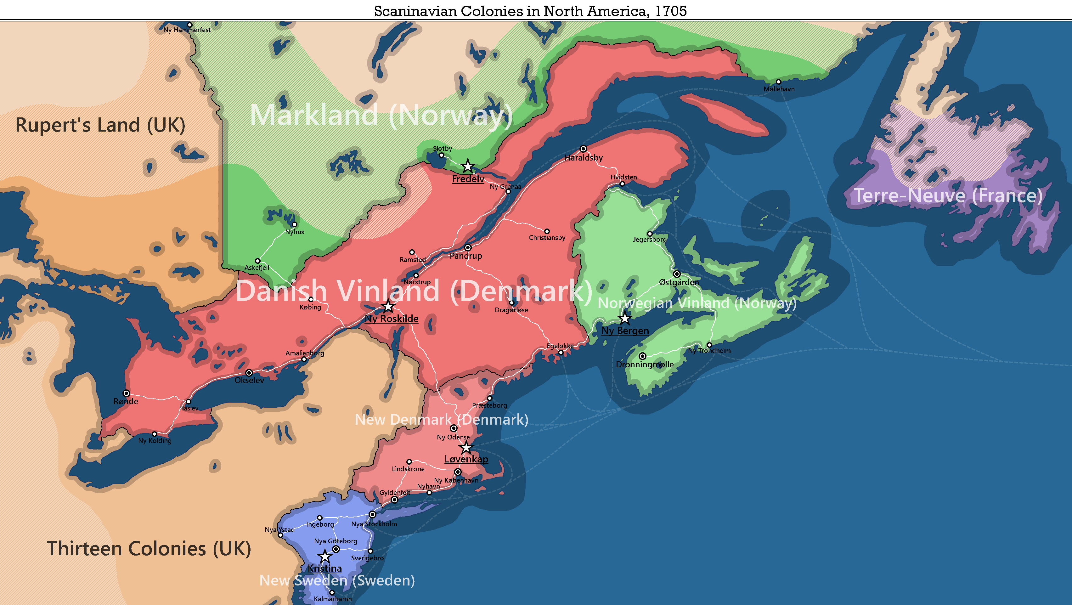Scandinavian Colonies in North America, 1705 r/imaginarymaps