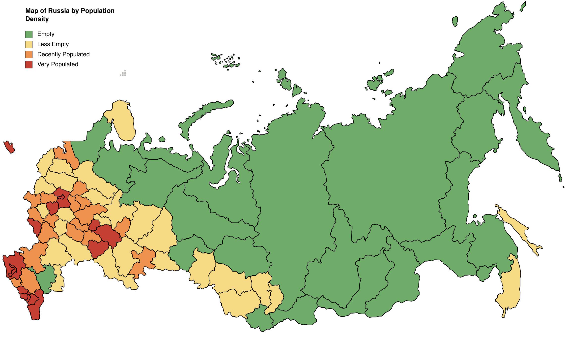 Map of Russia by population density, simplified r/MapPorn
