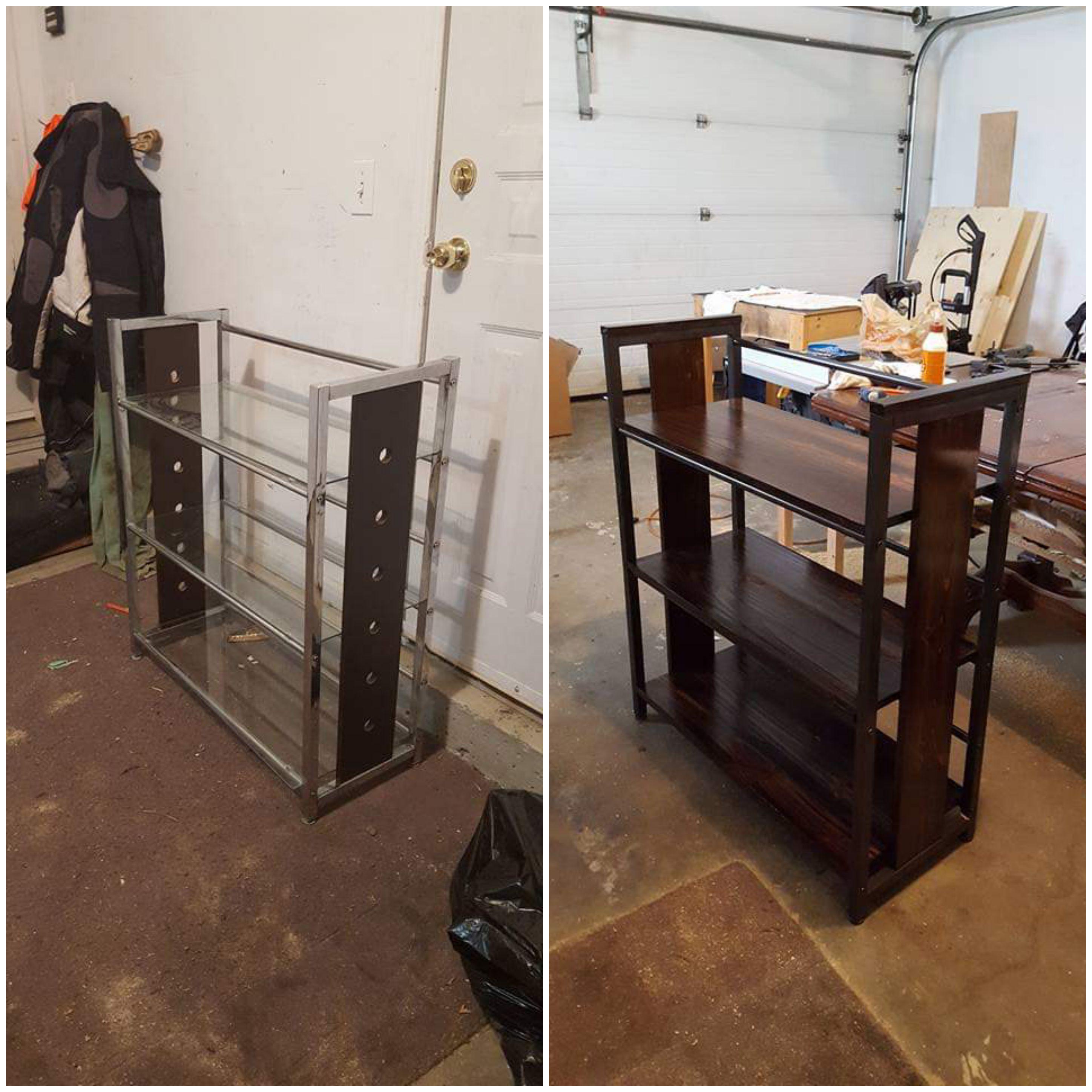 Old ugly shelf we had laying around the house. Love how it turned out