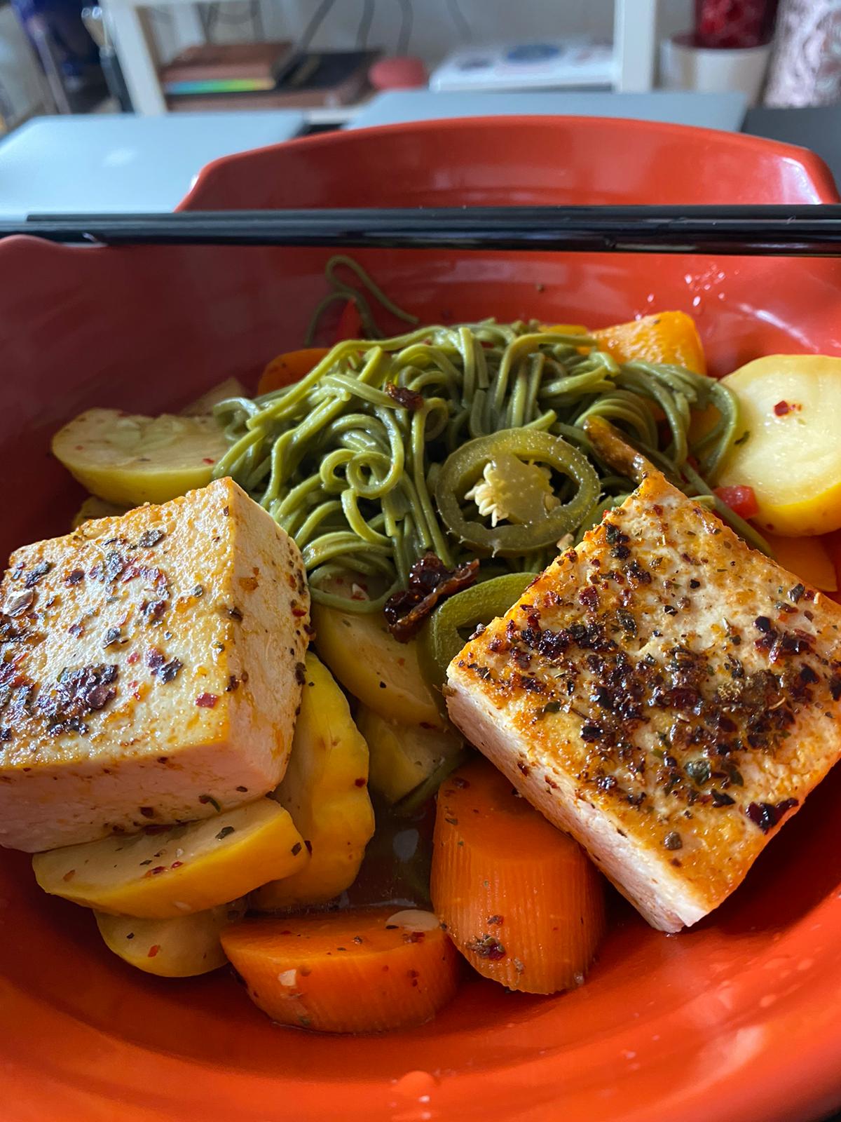 Finally used the Matcha Green Tea Japanese Noodles r/traderjoes