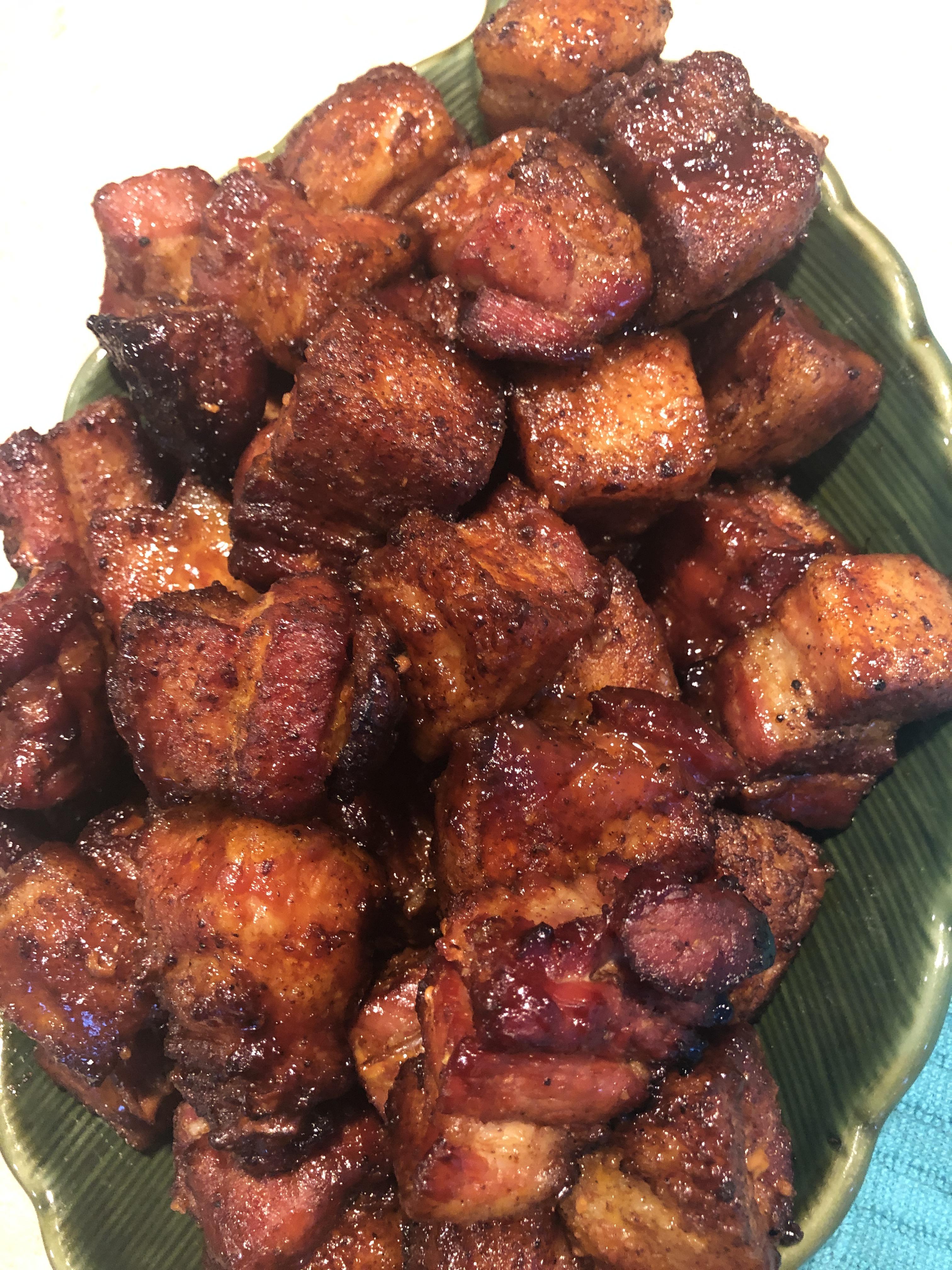 Tried some pork belly bites. Turned out pretty good. r/Traeger