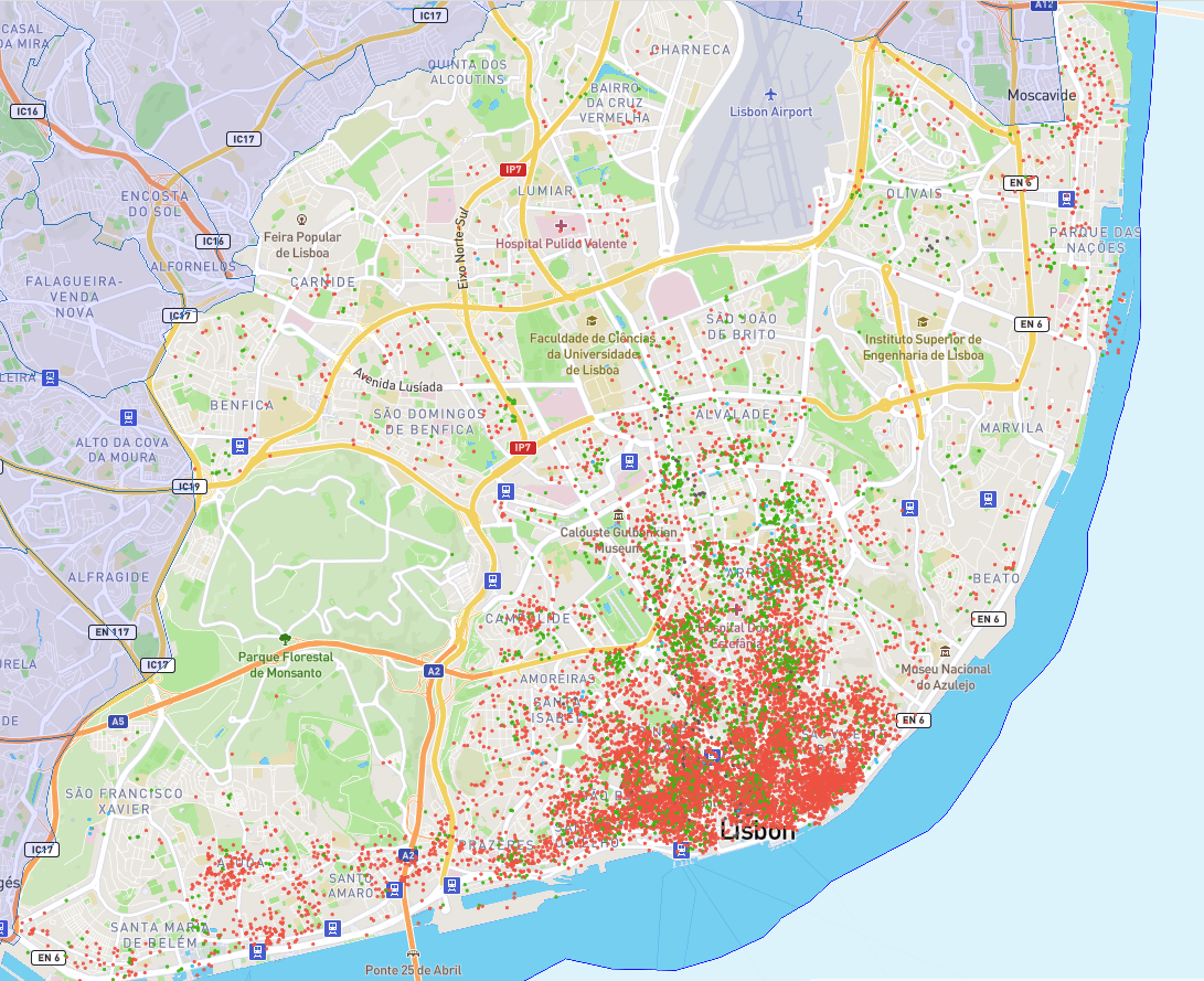 Map of Airbnb in Lisbon, Portugal r/MapPorn