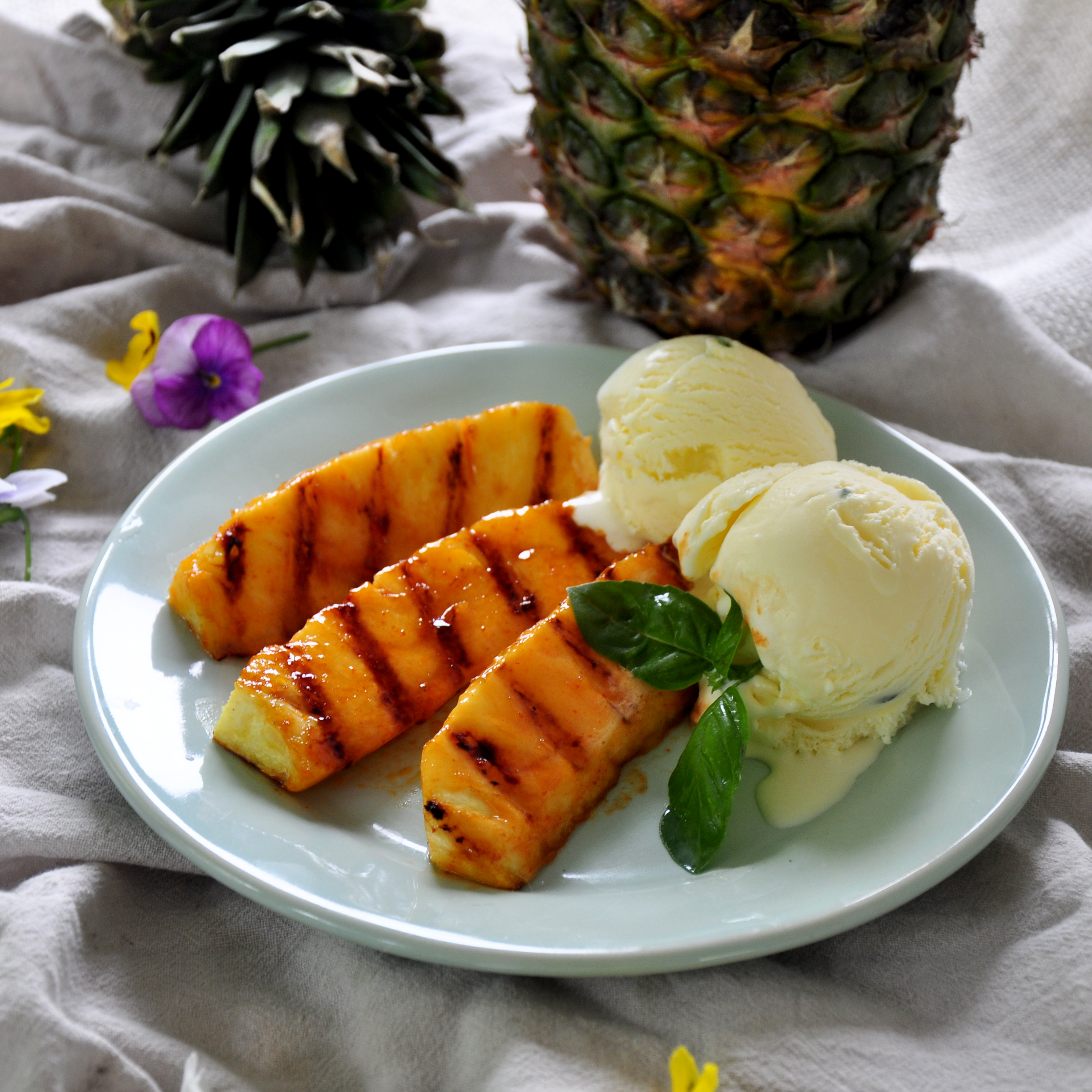 Grilled Pineapple With Honey Sriracha Sauce and Basil Ice Cream r/recipes