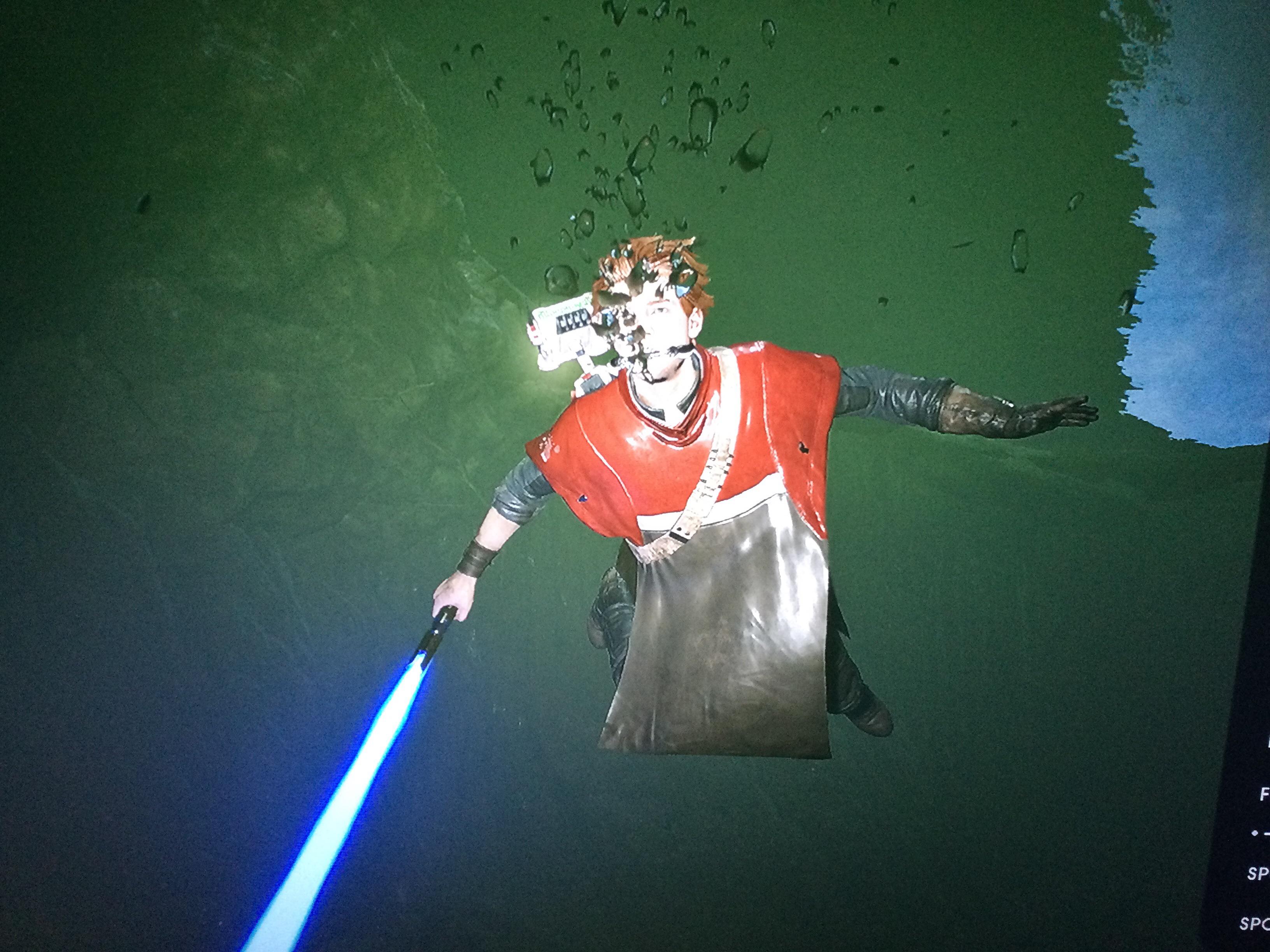I figured out how to use your lightsabers underwater. Press the attack