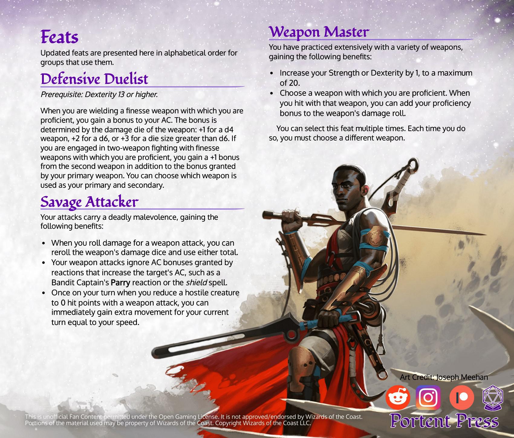 Defensive Duelist, Savage Attacker, and Weapon Master Retold Three terrible feats reimagined