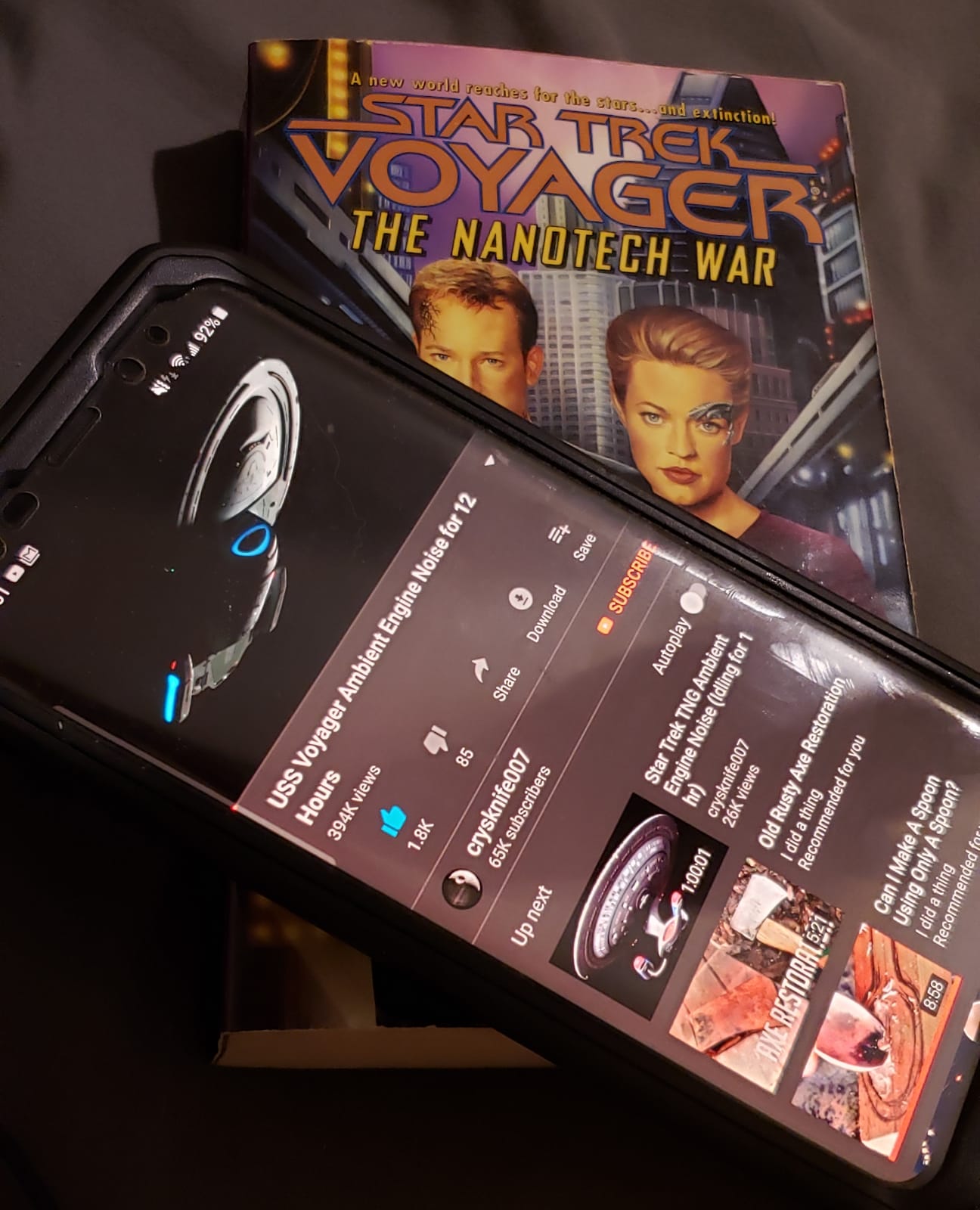 Night time reading with ambient sounds trough my headphones. r/voyager