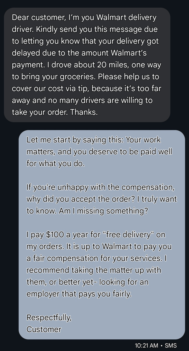 Walmart Delivery Driver wants a Tip r/tipping