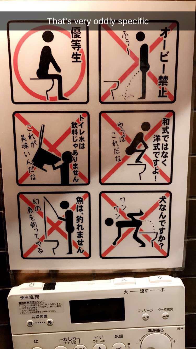 This sign in a Japanese restroom. r/oddlyspecific