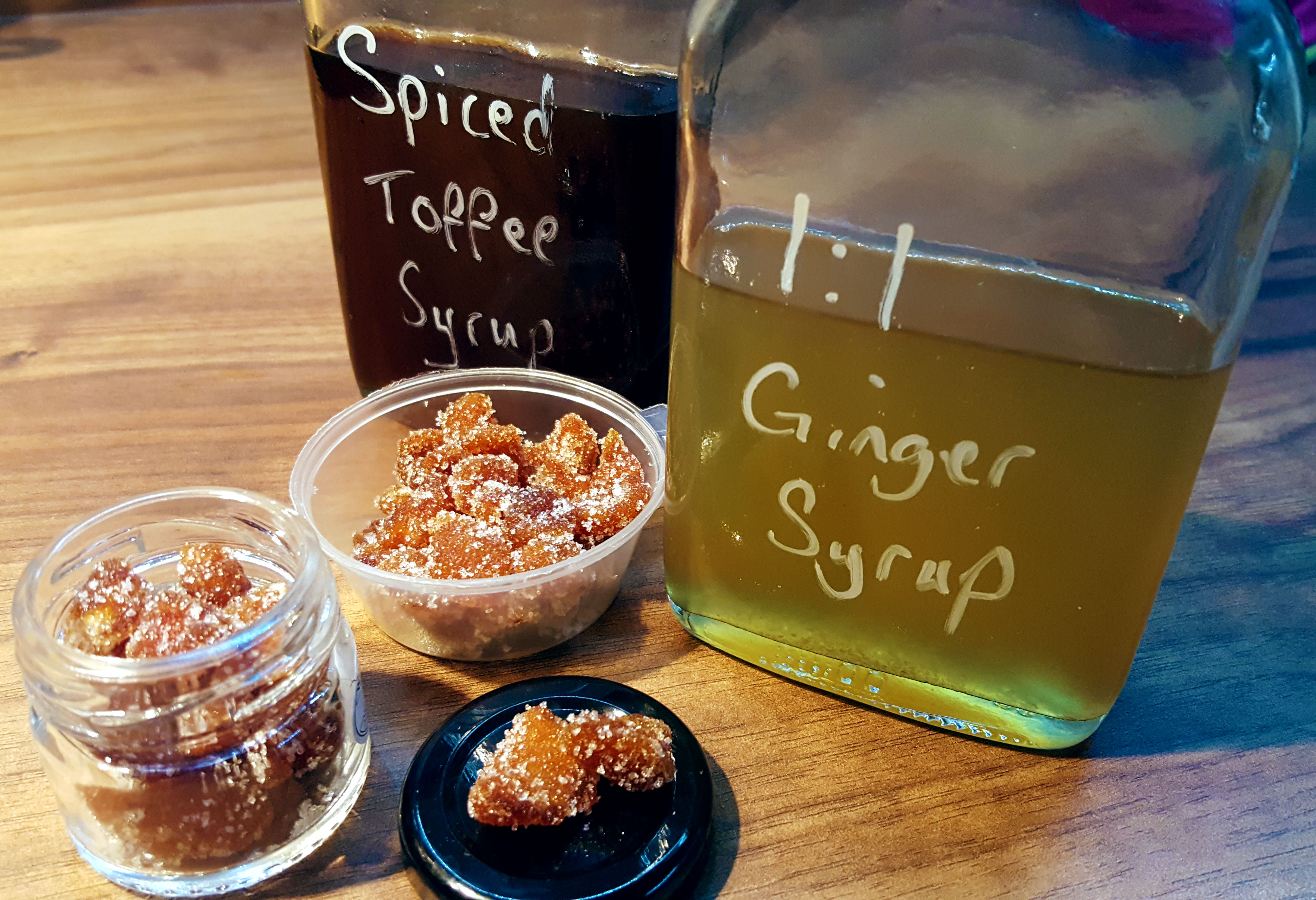 Candied ginger, ginger syrup and spiced toffee syrup. r/cocktails