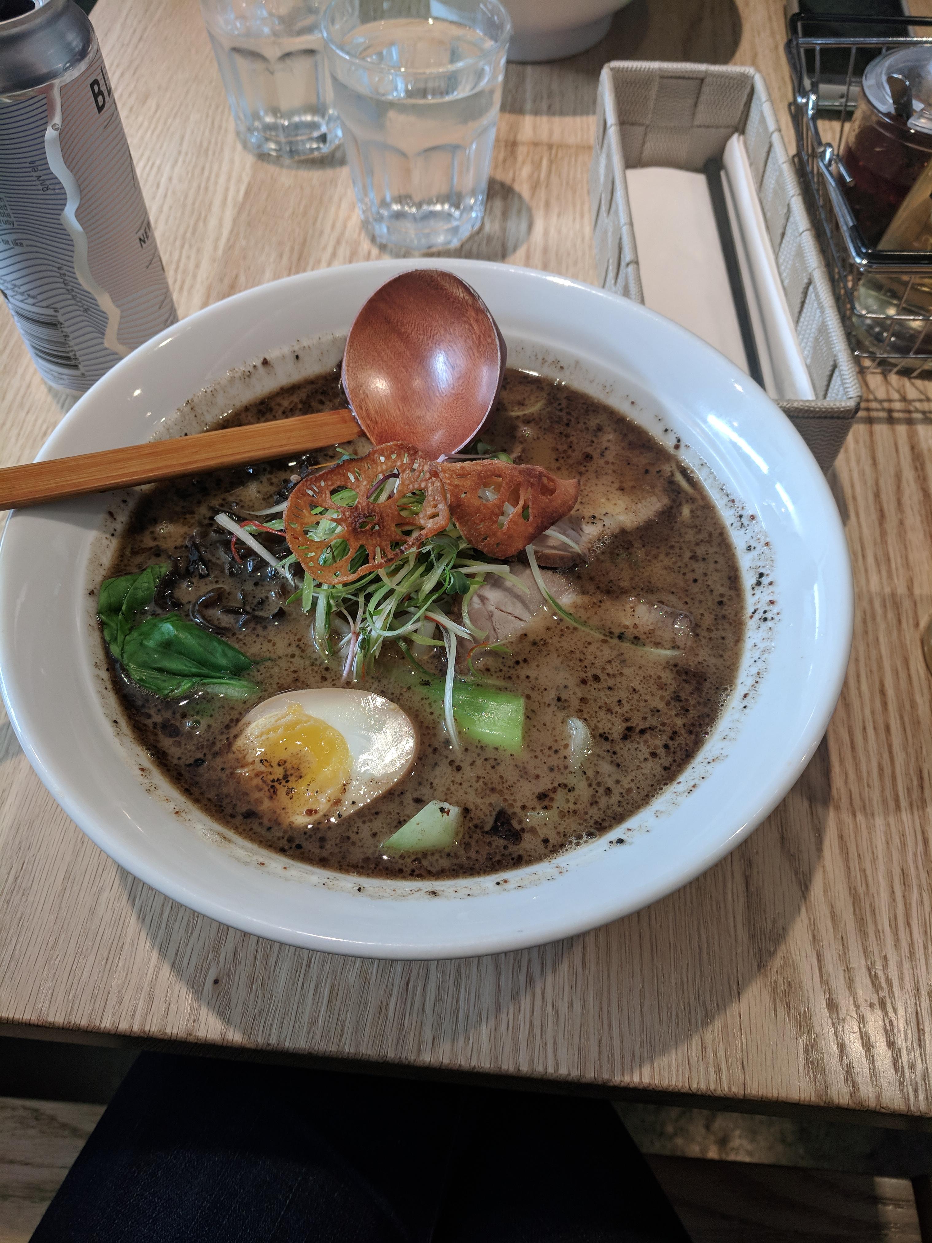 Black garlic ramen from Tokiwa ramen, Edmonton Alberta r/ramen