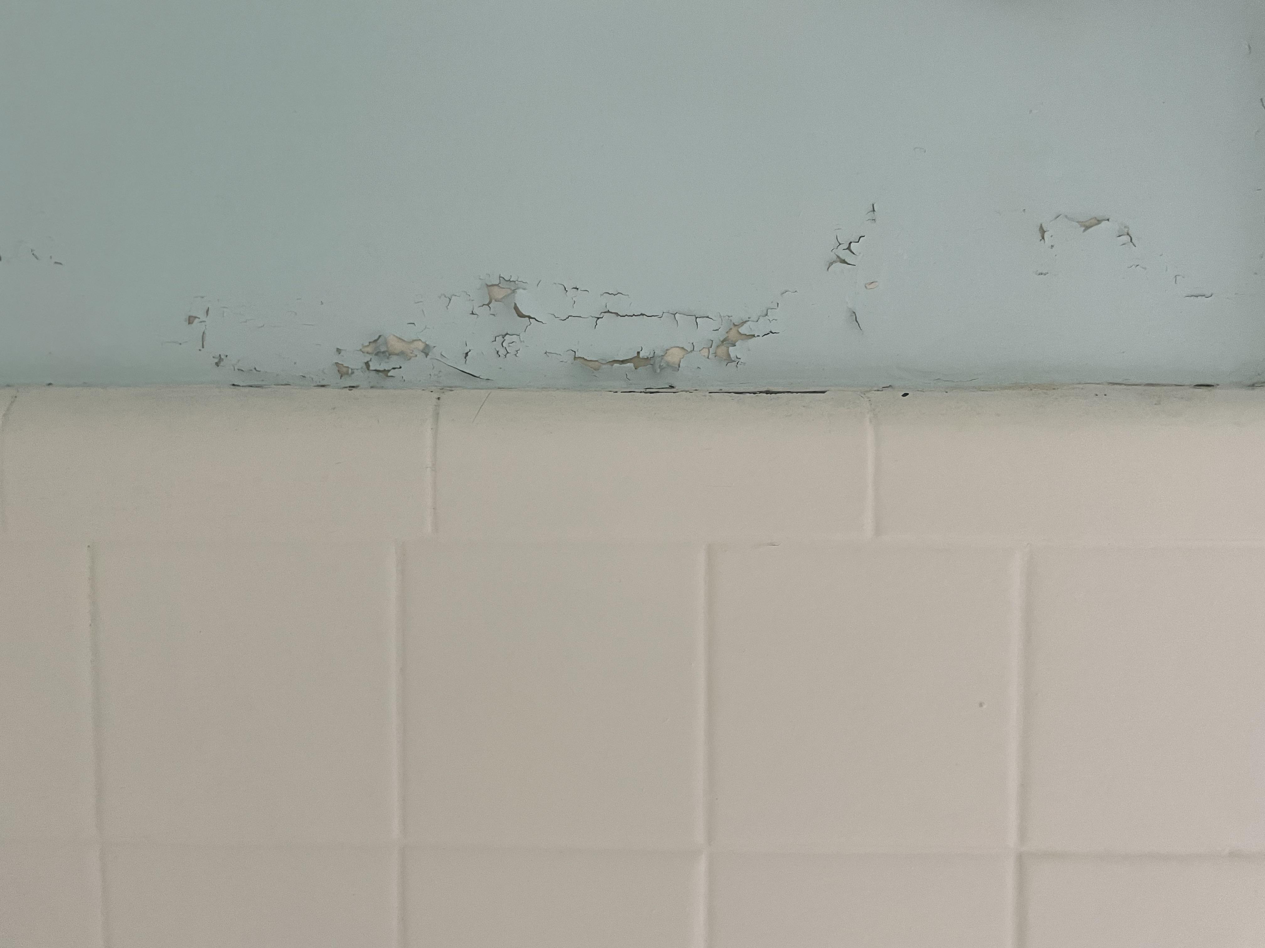 What are some important tips for repainting a flaking bathroom wall