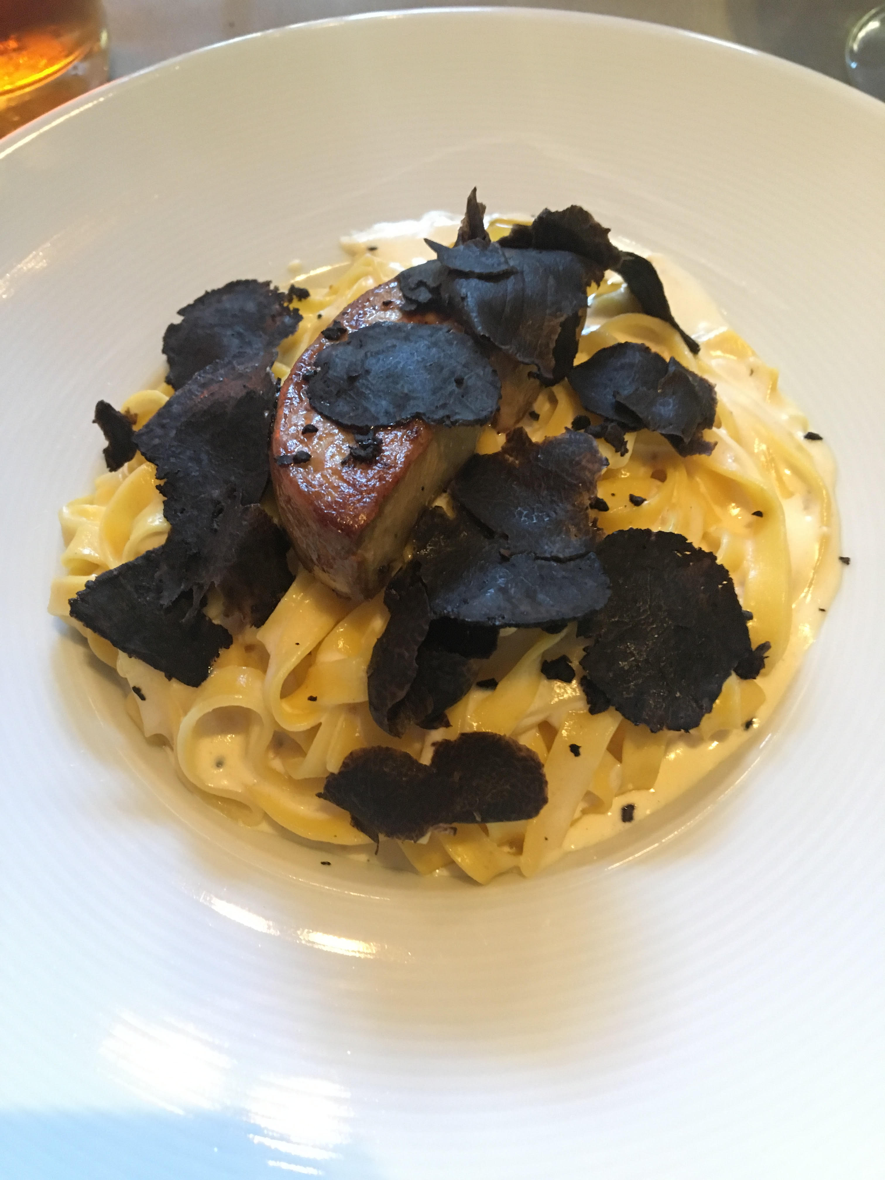 Black Truffles and Seared Foie Gras over Tagliatelle with Truffle Cream