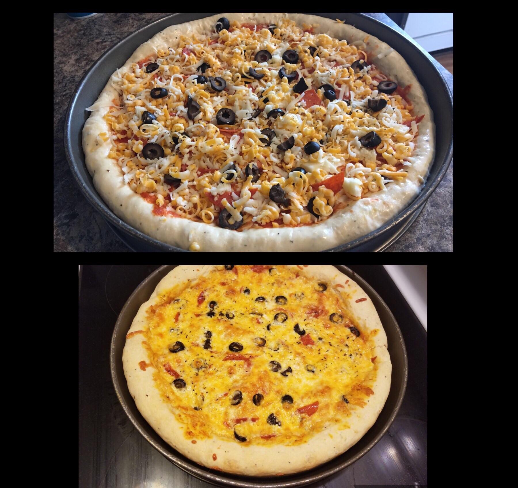 [Homemade] Pepperoni and Olive Pizza with Garlic Butter Crust. r/food