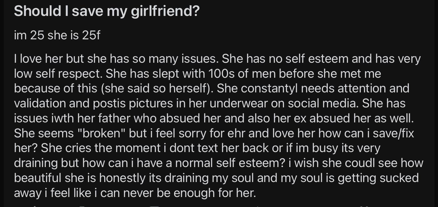 Don't save her. She don't wanna be saved. r/AgainstMatrimony