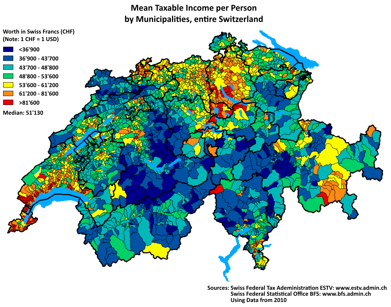 Switzerland is not Uniformly Wealthy Mean per Capita by