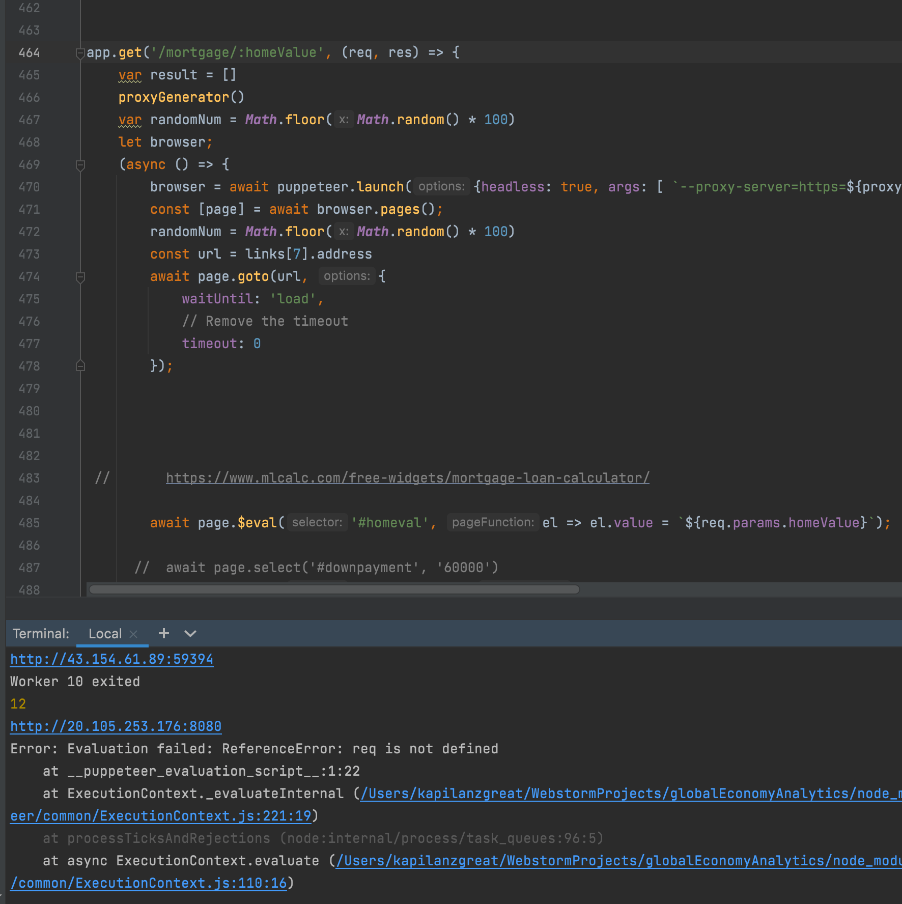 I get the error "Error Evaluation failed ReferenceError req is not