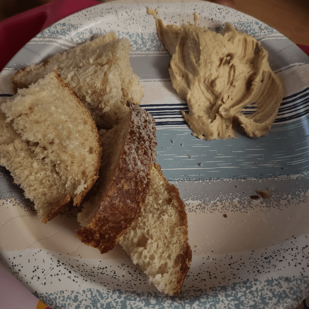 Kirkland hummus with country French bread from the bakery r/Costco