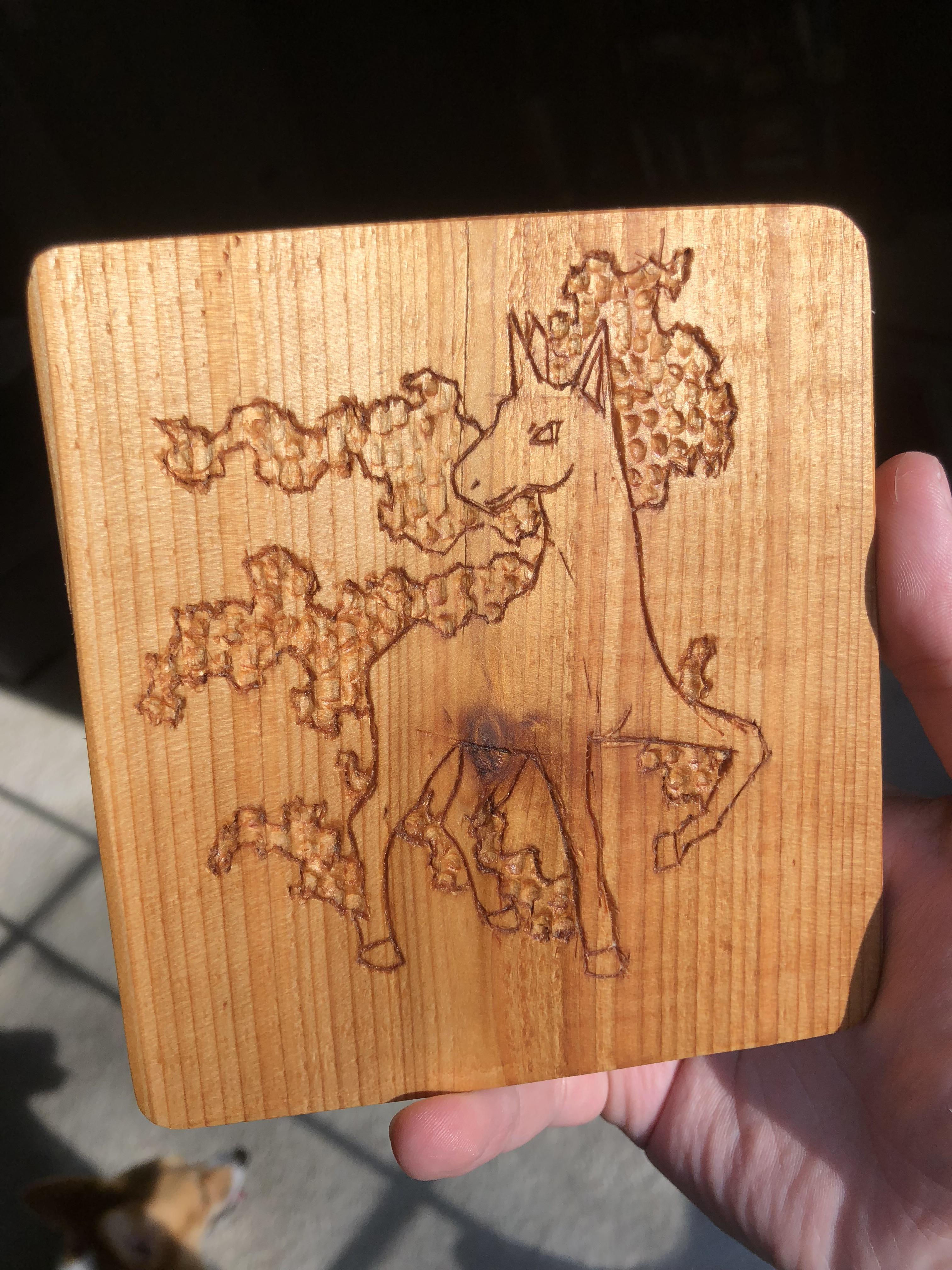 Rapidash carved into cedar! First wood carving craft! r/crafts