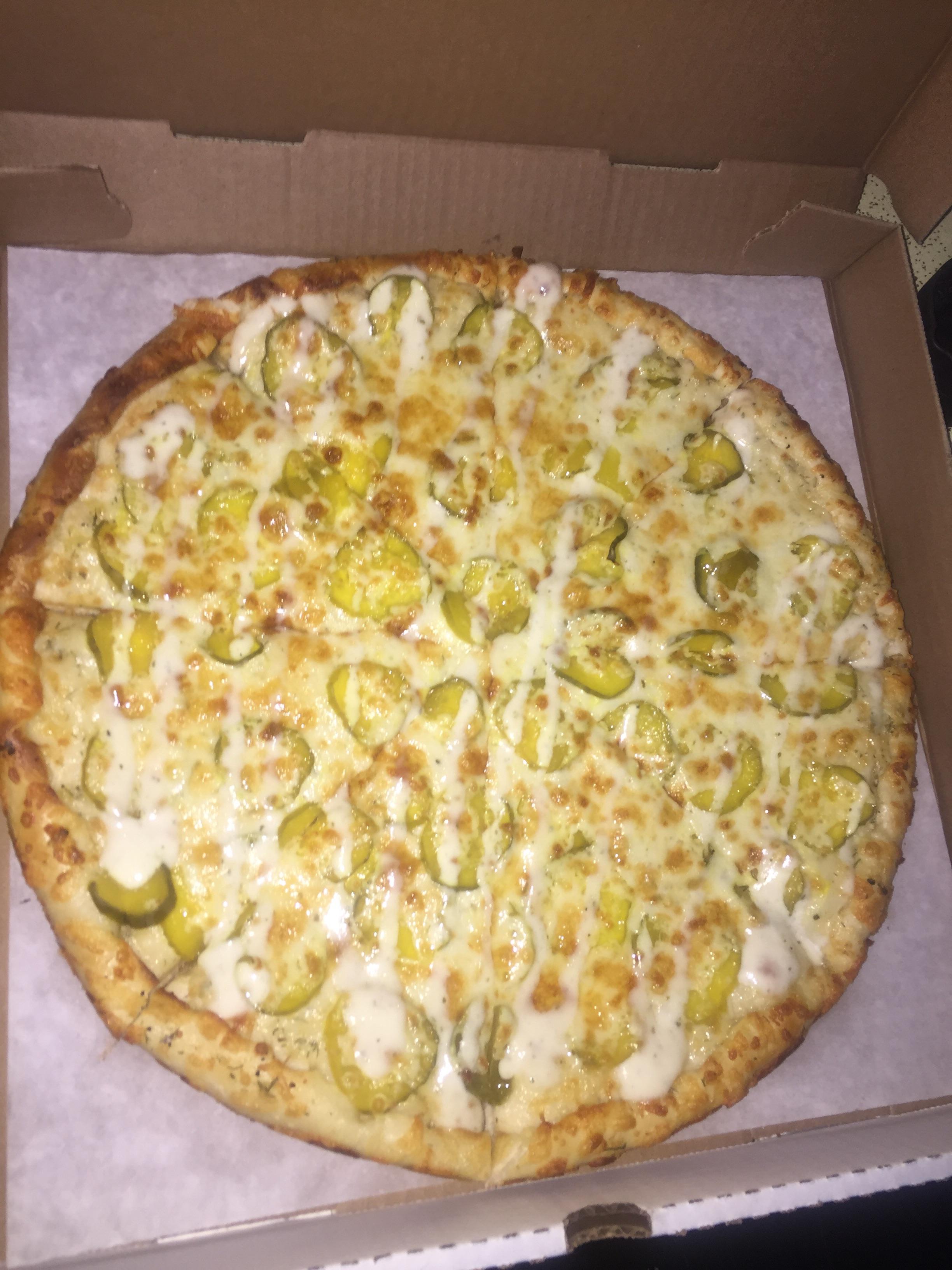 Sour pickle pie from a local pizza shop. The old lady wanted to try it