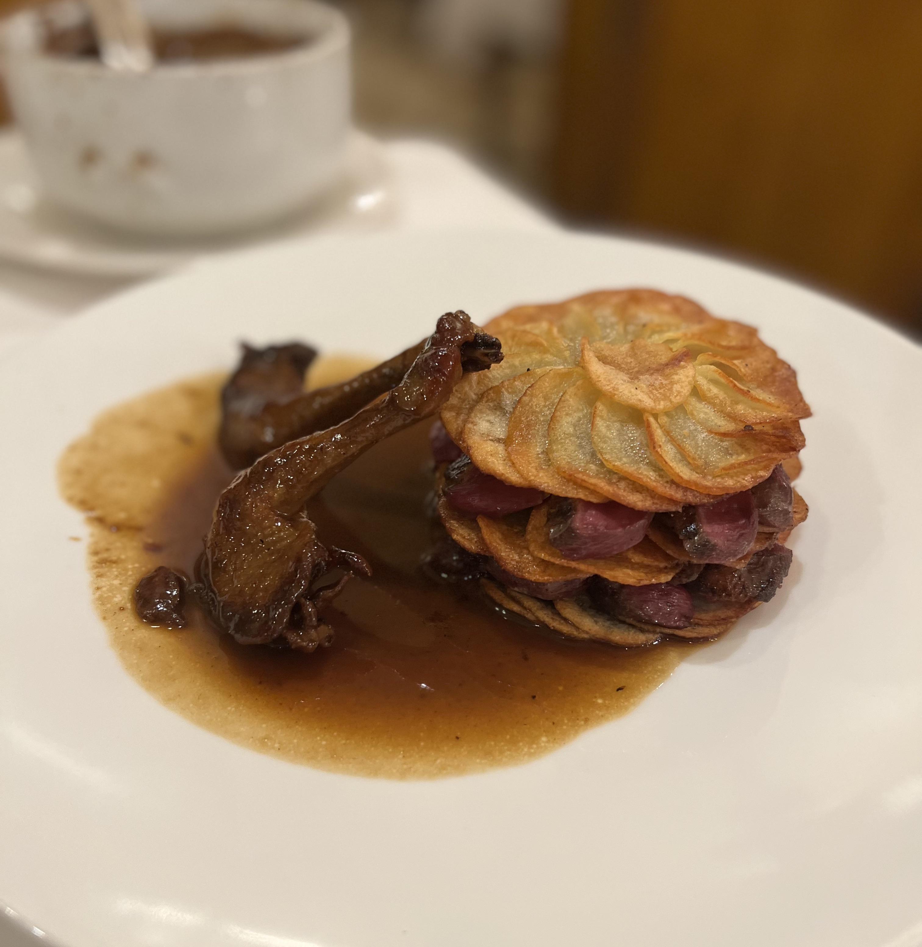 [i ate] Pigeon MilleFeuille rare pigeon breast layered between fried