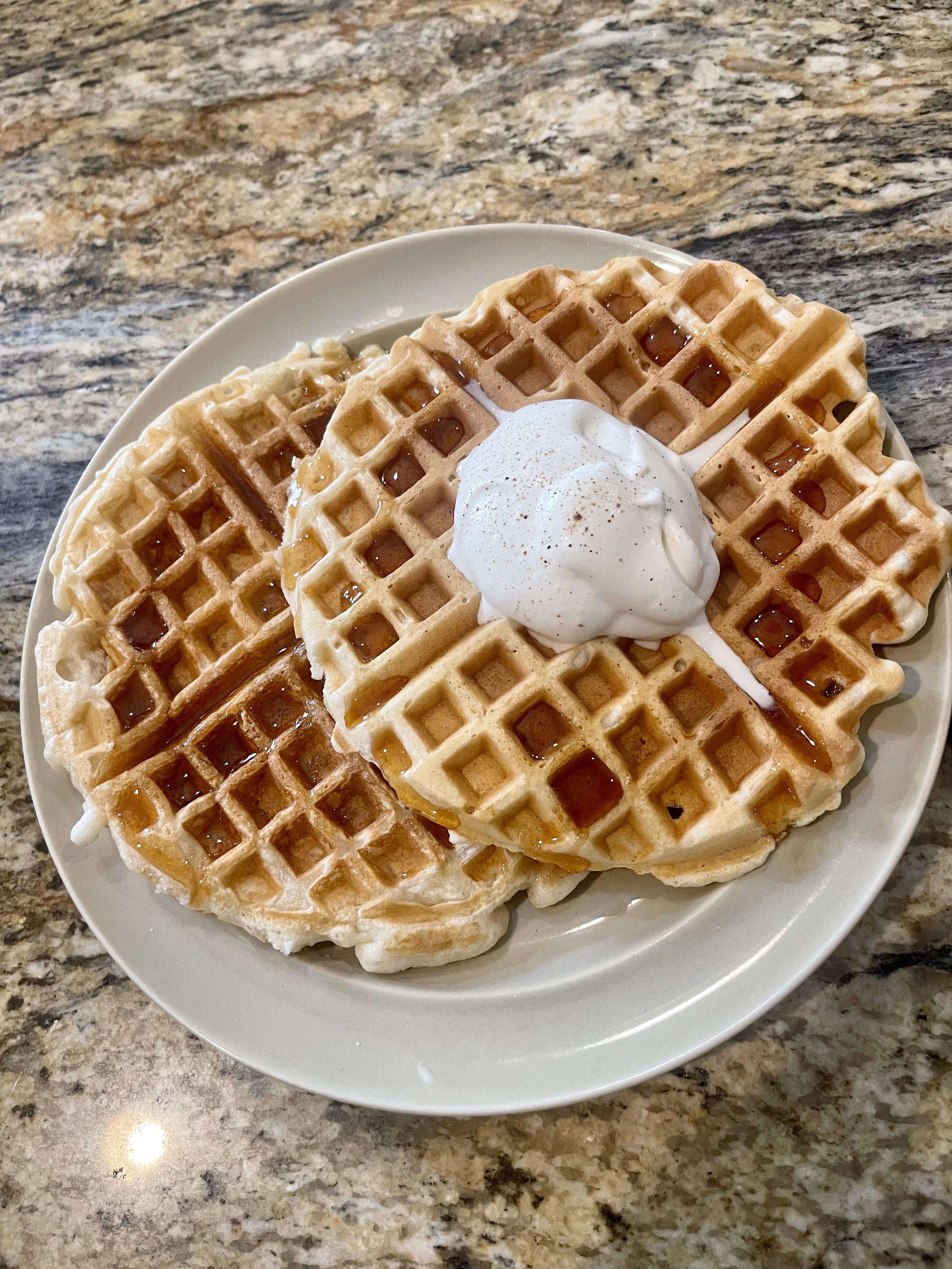 Waffles and cream I whipped myself🤠 r/BreakfastFood