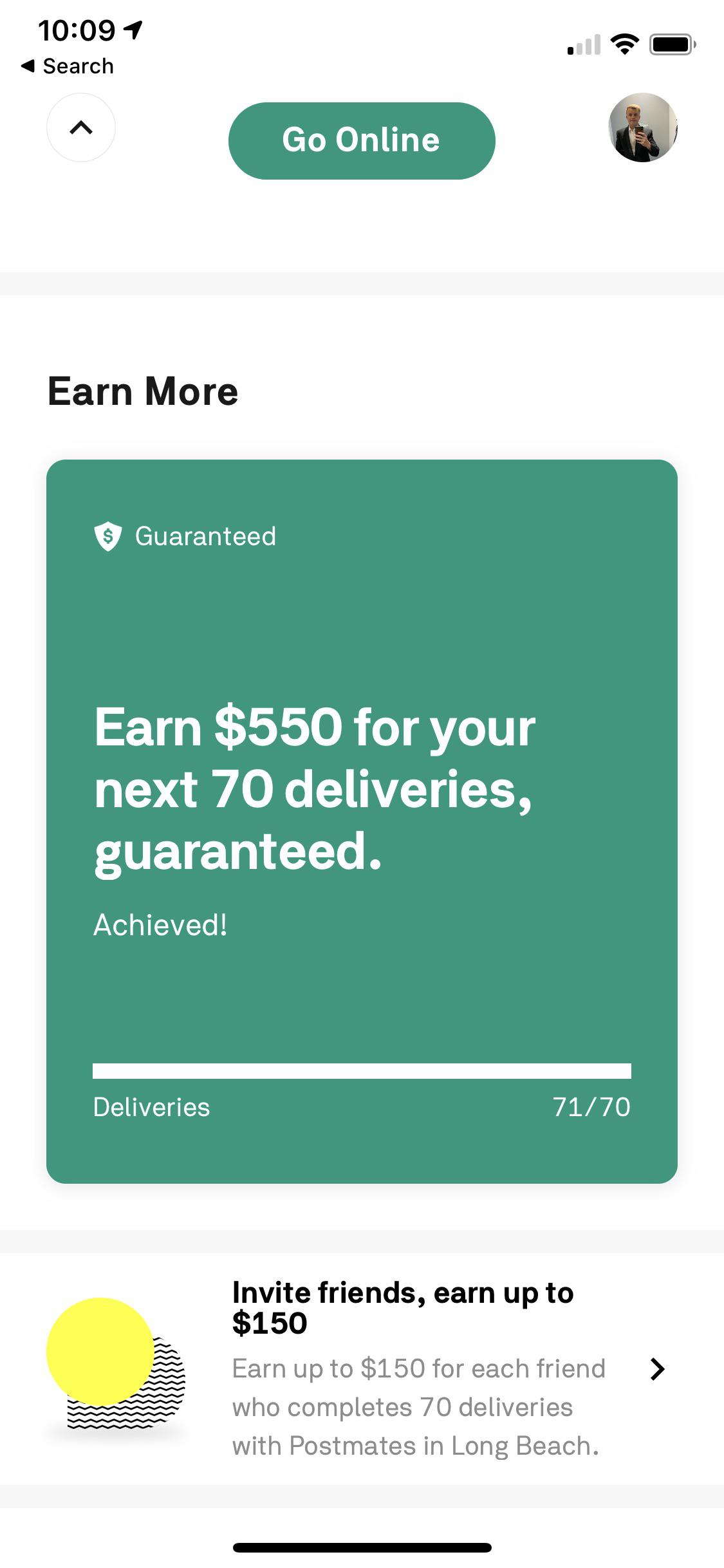 Does Postmates do monthly incentives like this one for 70 deliveries or
