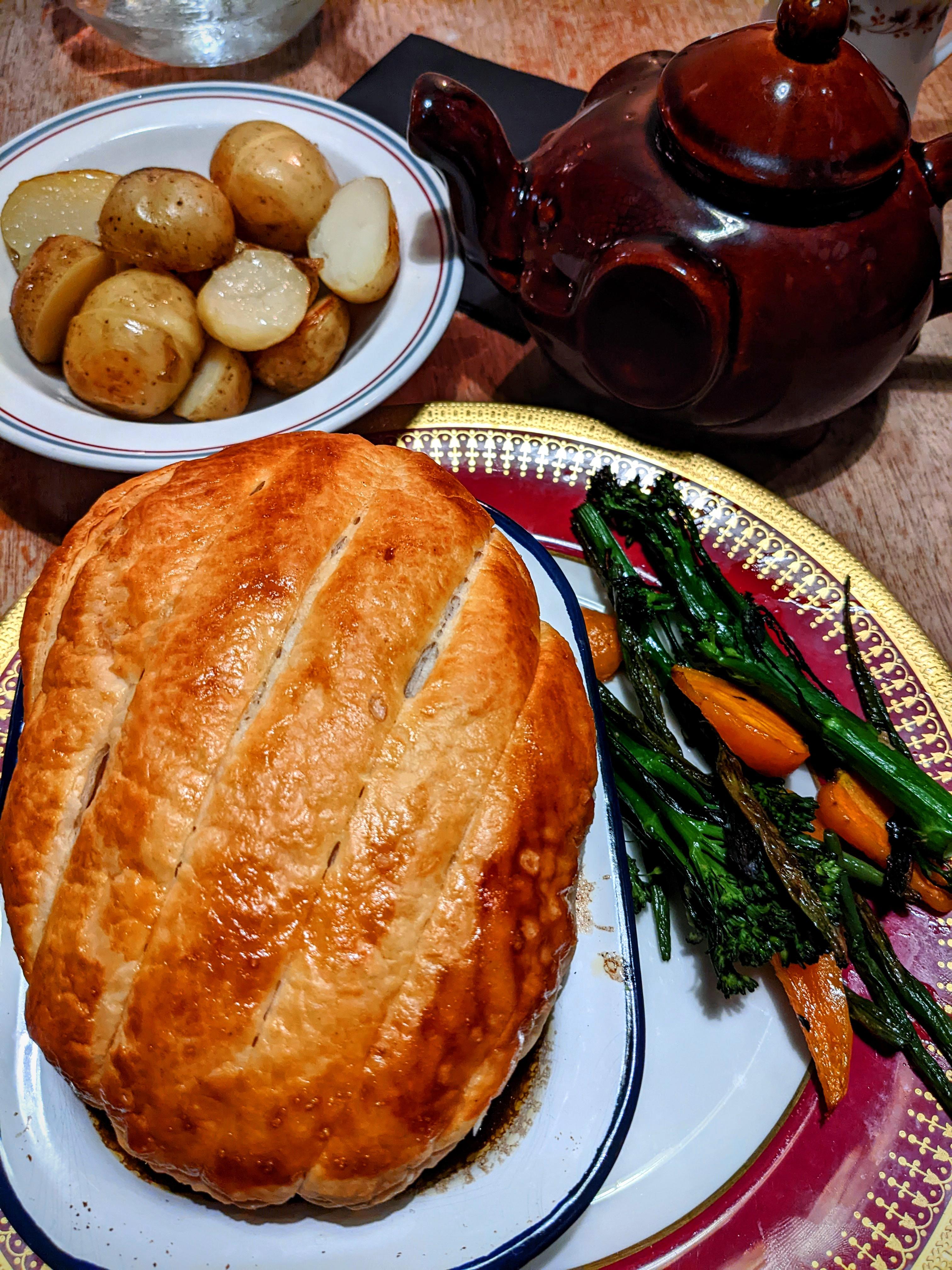 [I ate] Scottish steak pie, roasted veggies, and buttery new potatoes