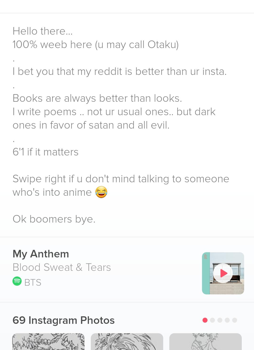 Anime Bio For Instagram So you all can describe yourself in a instagram