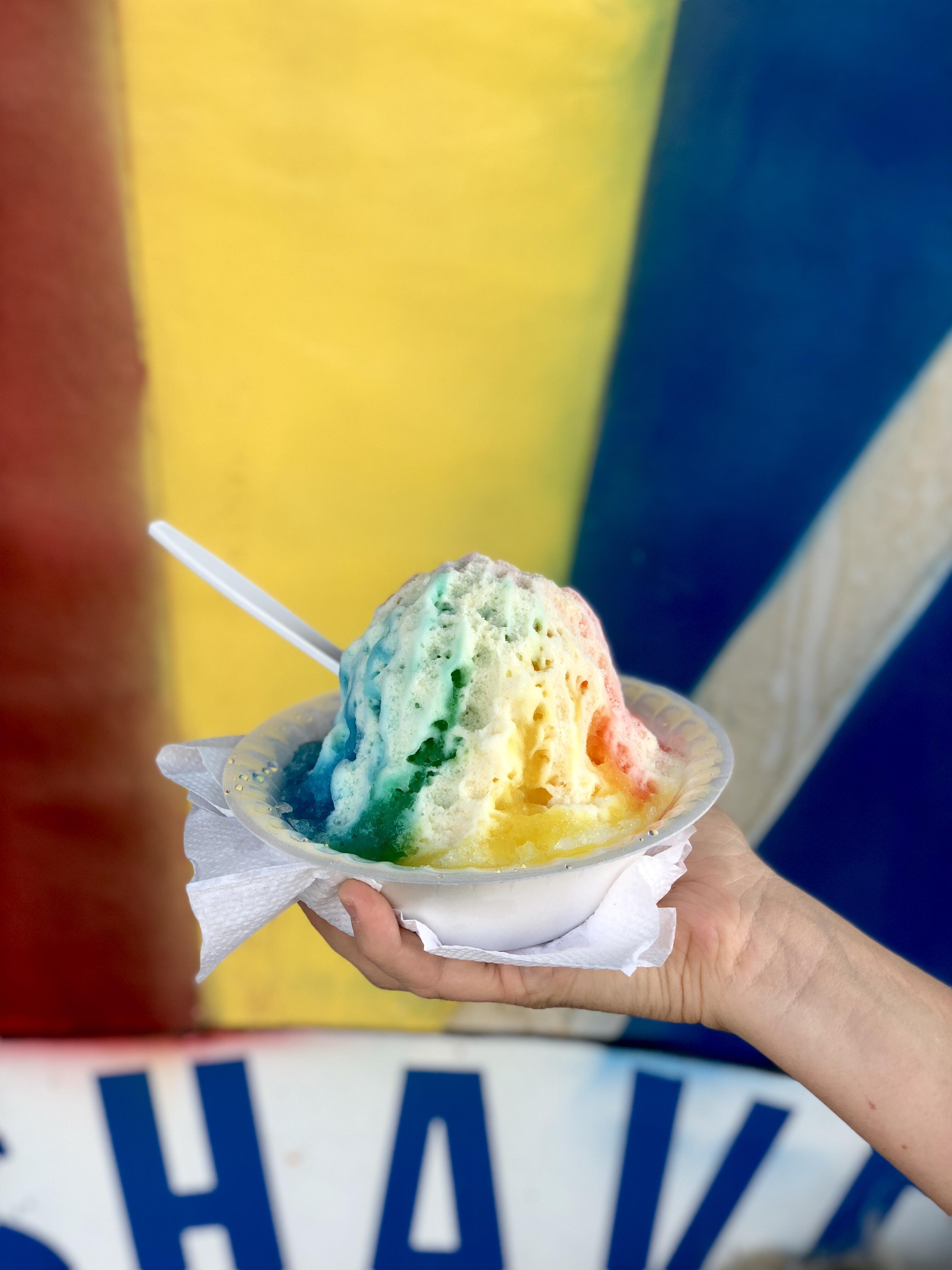 [I ate] Rainbow shave ice with condensed milk and azuki beans food