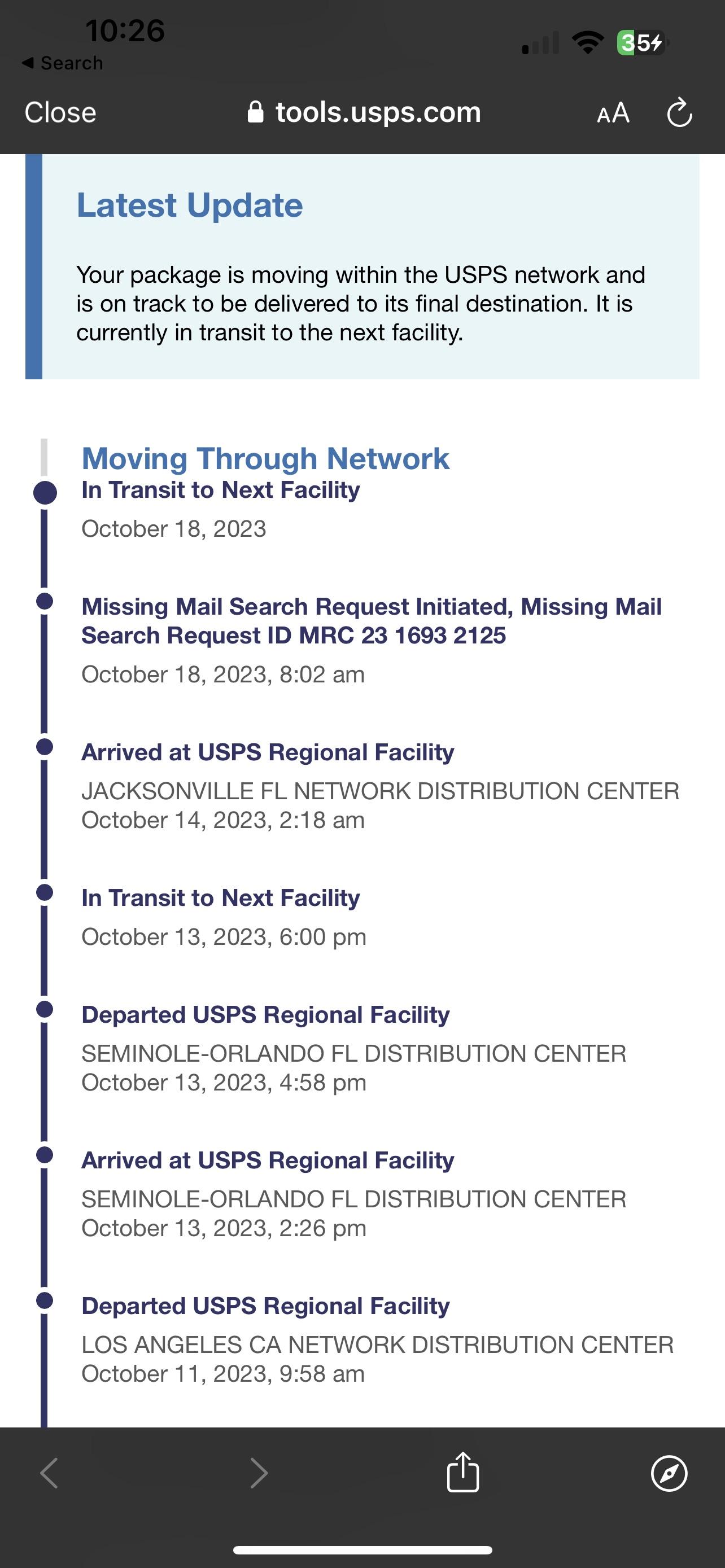 Package stuck at Jacksonville Network Distribution Center r/usps