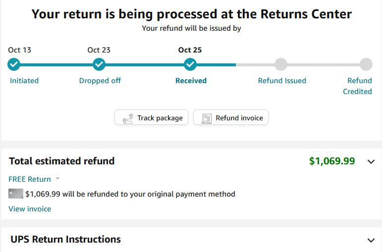 Amazon received return 43 days ago. Still no refund and refund date has