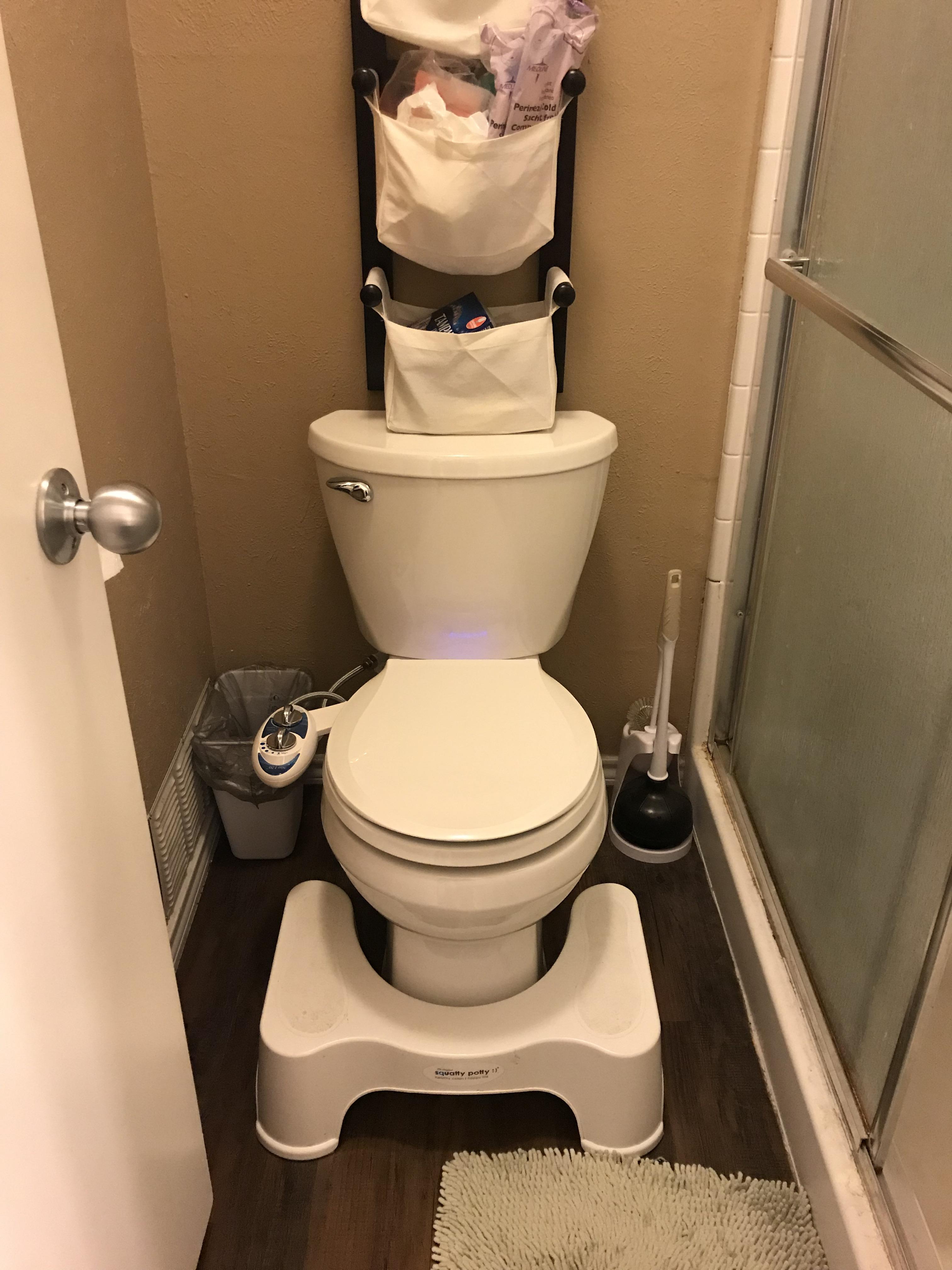 Husband brag! He installed a new toilet, bidet, and lighted toilet seat