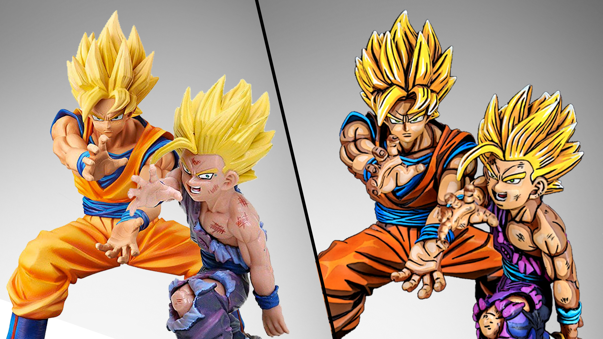 Just finished custom painting Goku and Gohan in the cell shaded anime style! (Figures are from S