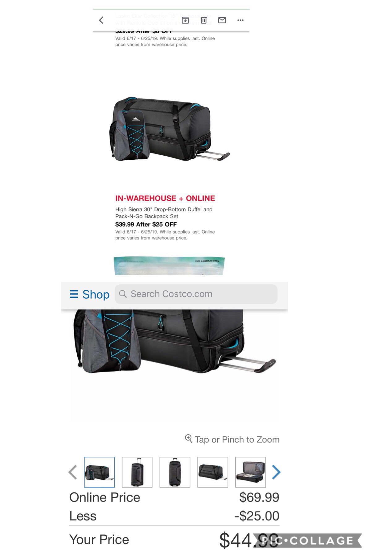 Price different in the email and website. Will costco honor the price