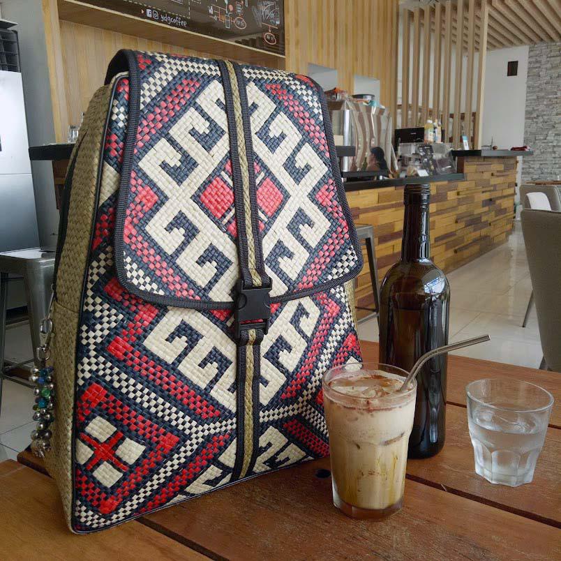 "Banig Backpack" using Tikog (reed grass) made by the artisans of Basey