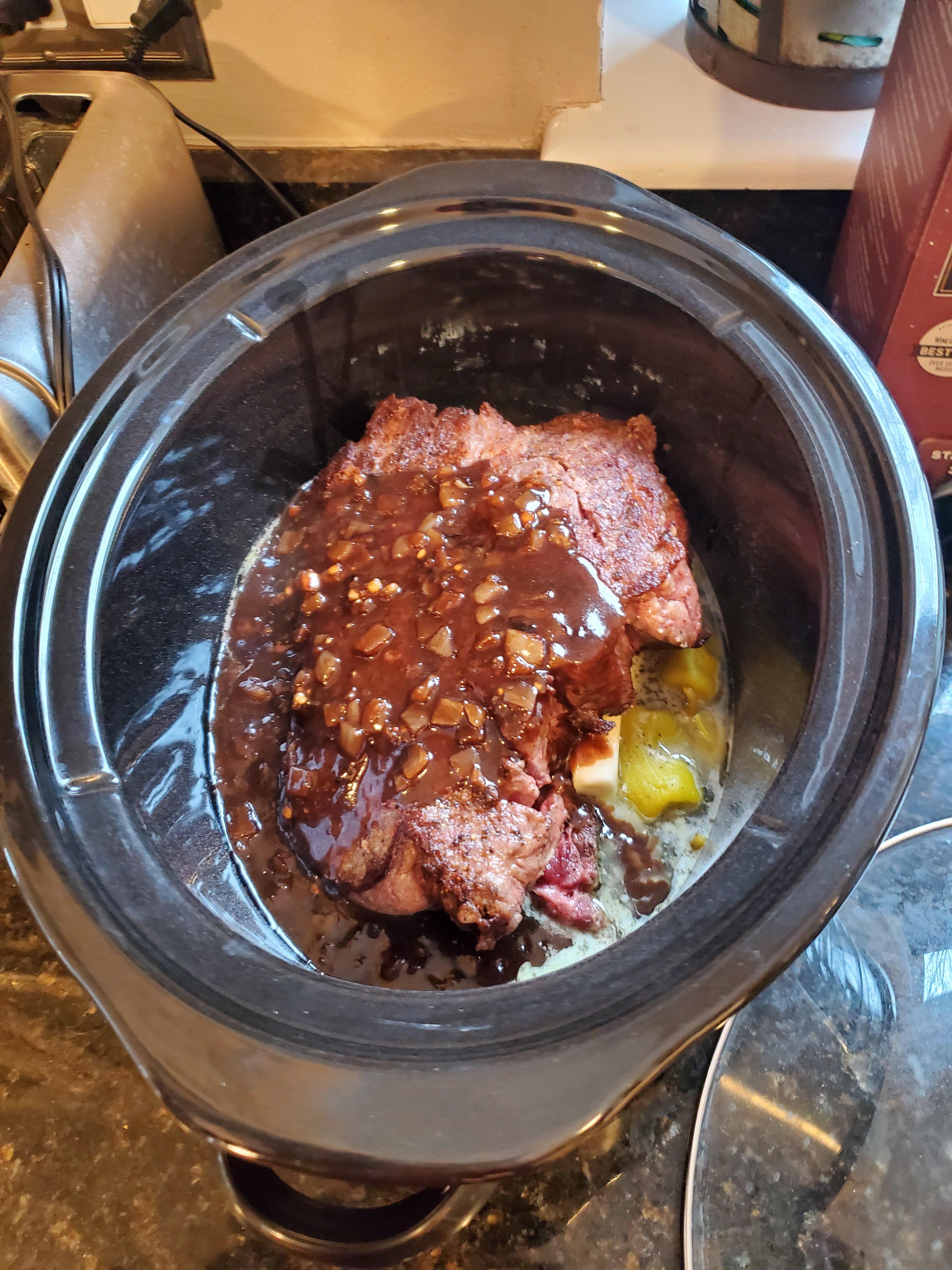 Wanted Mississippi pot roast but no aujus. Seasoned and floured the