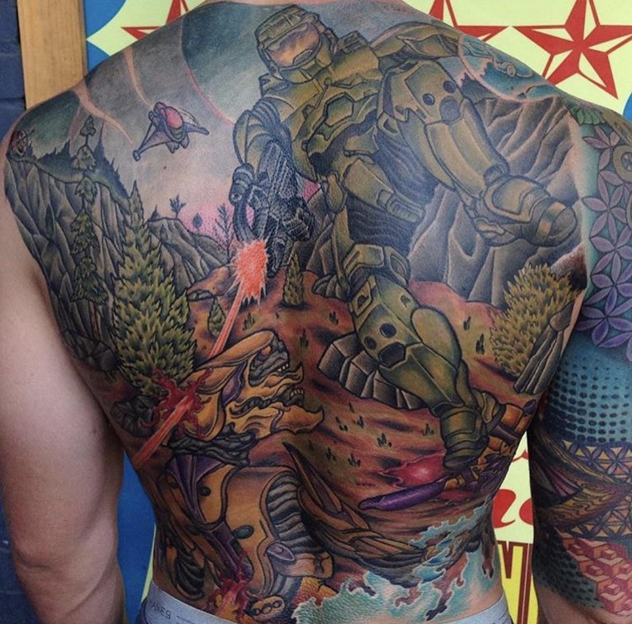 Halo tattoo on a guy I know from high school gaming