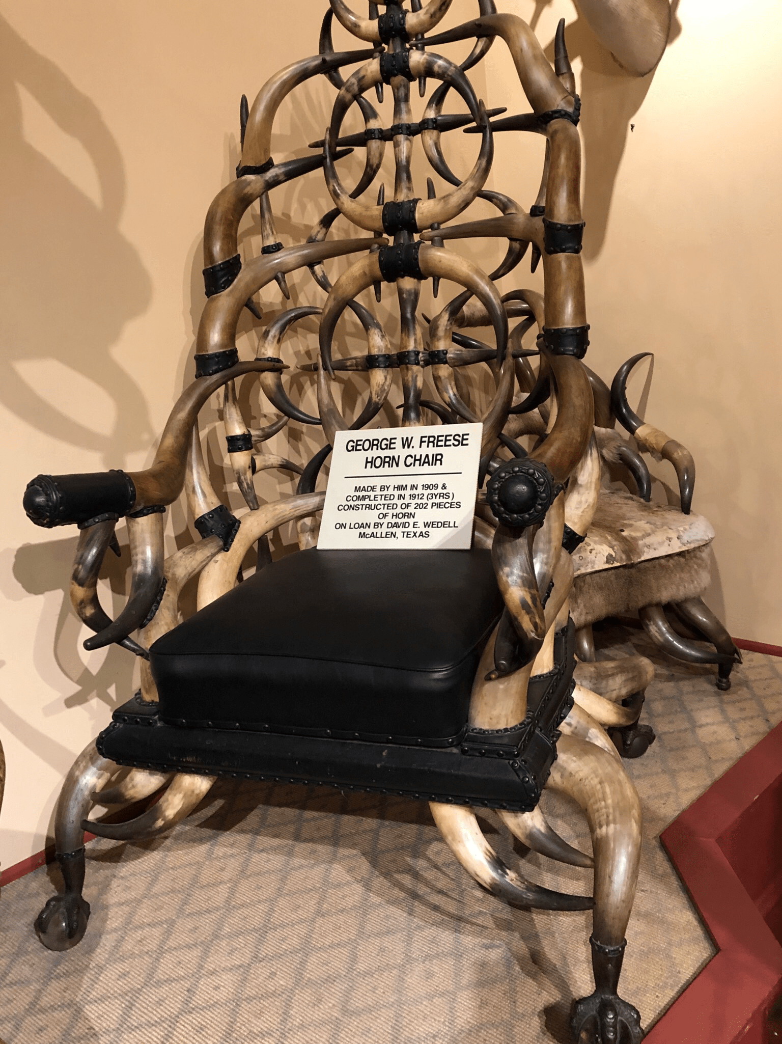 This chair made almost entirely out of horns and hide. Took him three