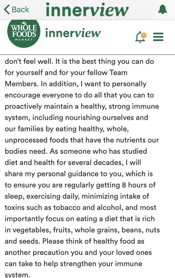 Whole Foods CEO tells grocery team members how to build a healthy